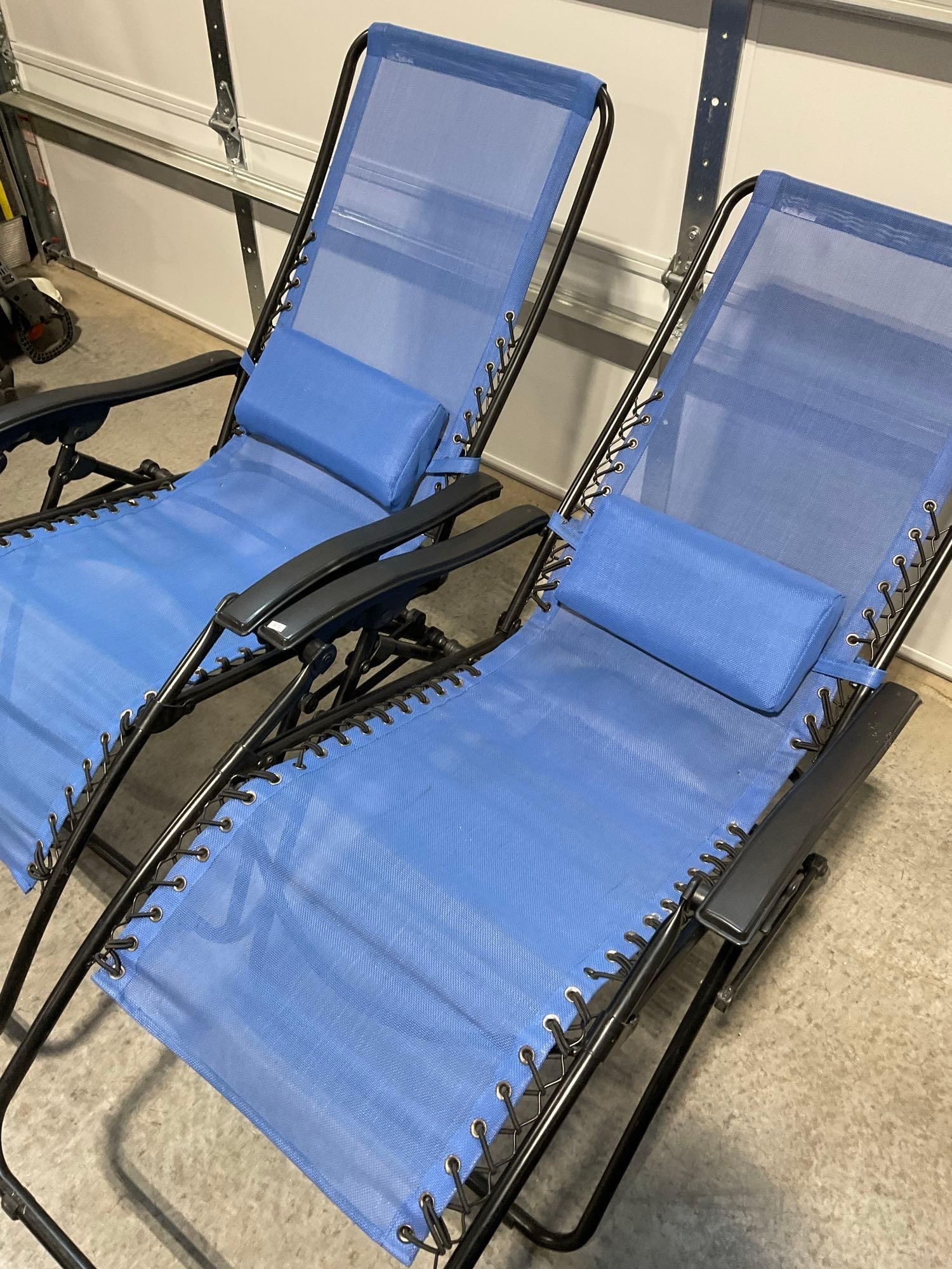 Pair of Zero Gravity Outdoor Lounge Chairs, w/Removable Pillows, 12h x 35w x 35d inches - 3