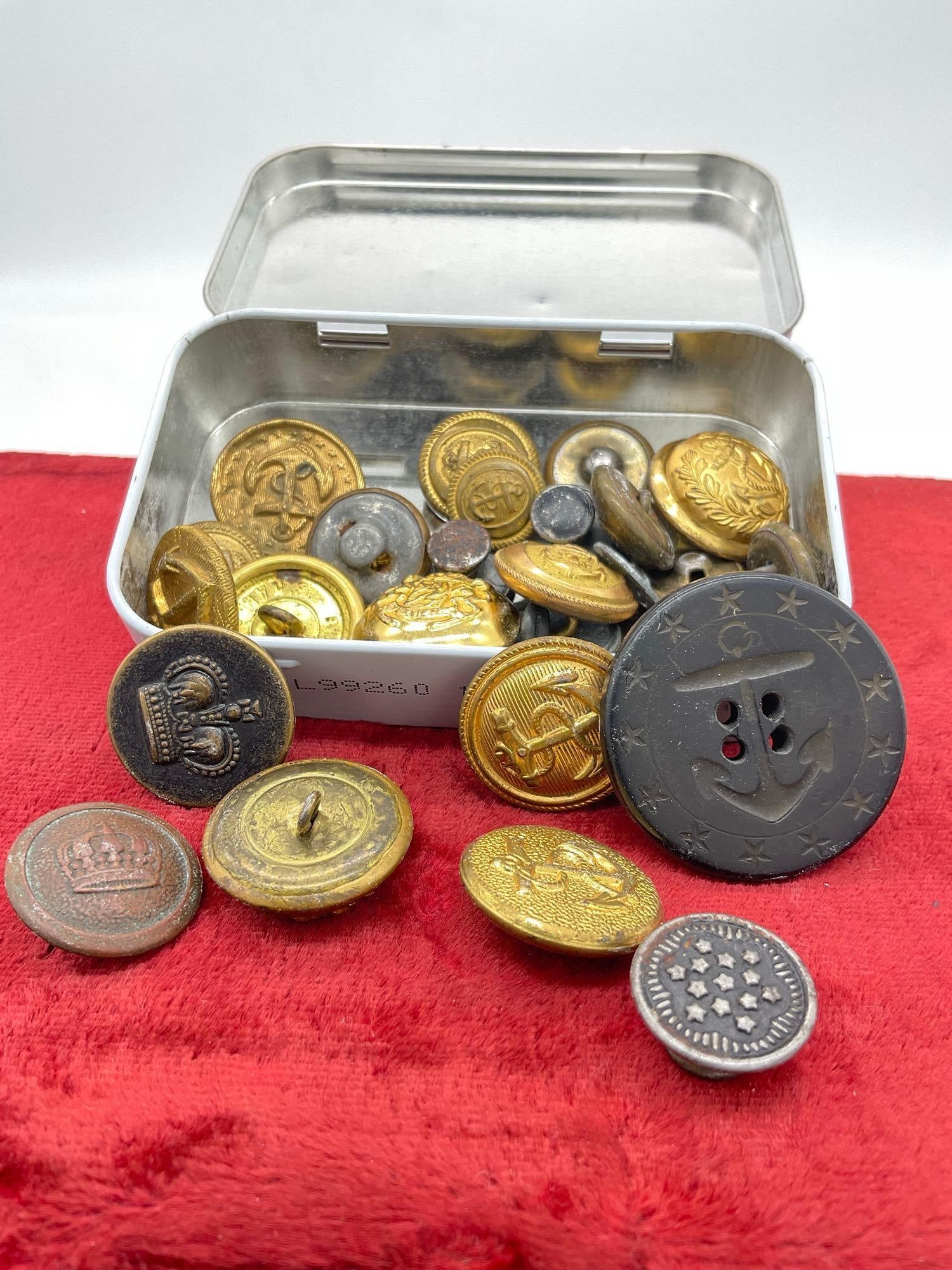 Collection of antique Mostly navy Buttons American, British, WWI Prussian , Imperial German See p...: C-5360 some marked sold as -is 