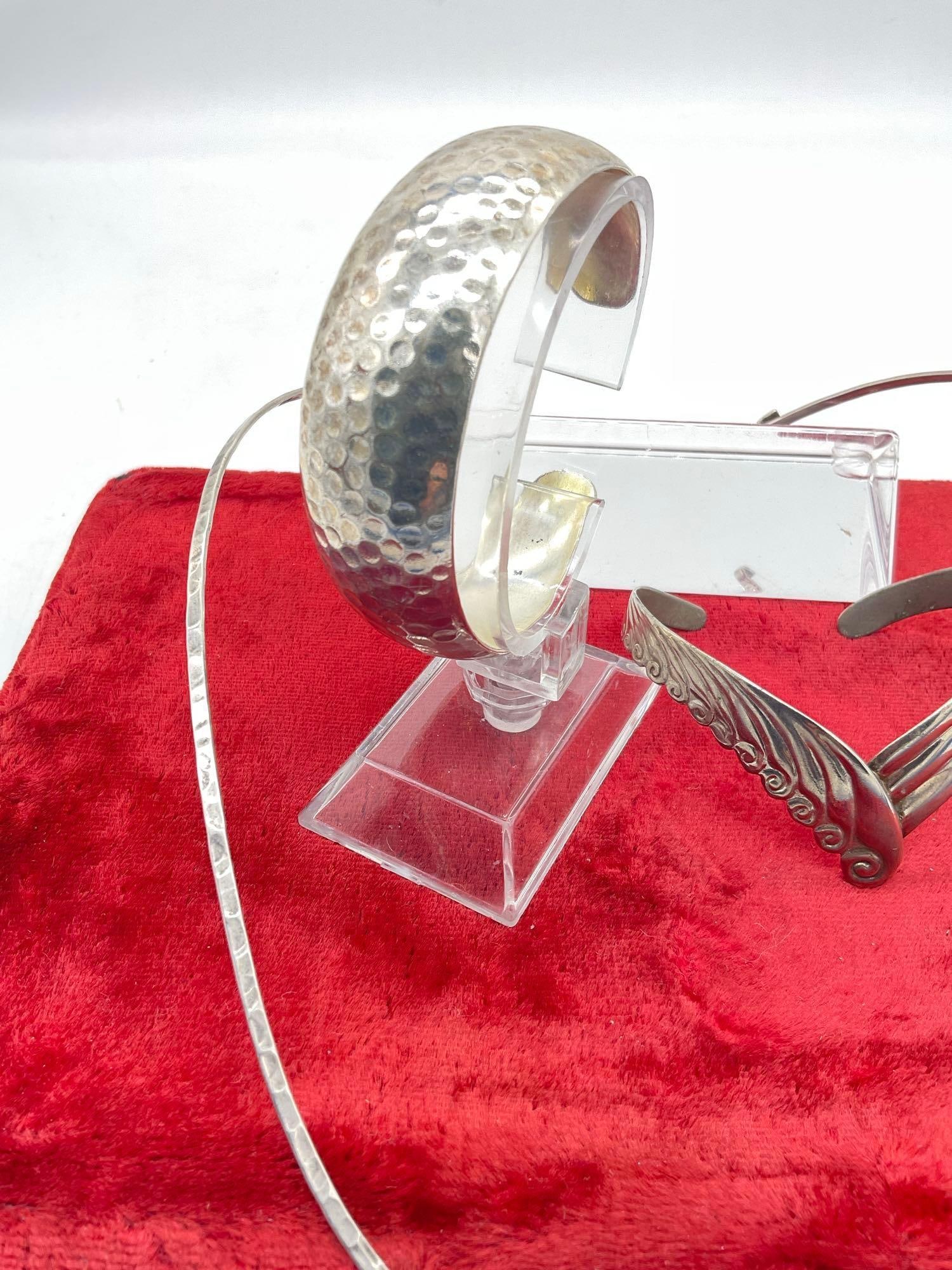 Pair of vintage Sterling silver cuff bracelets and a choker style Necklace see pics - 3