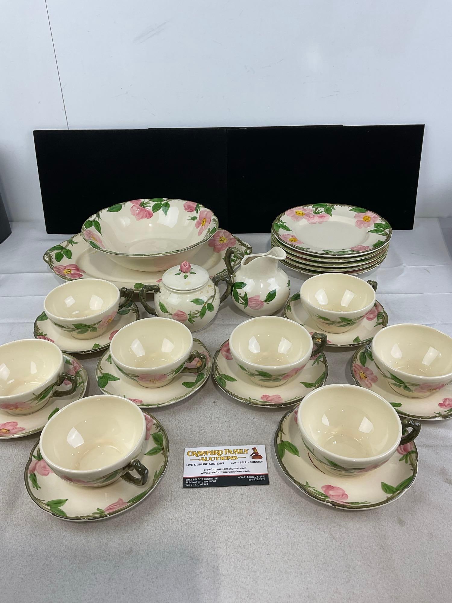 Franciscan California Earthenware China, approx 25 pieces, 8 cups/saucers, platter, bowl & 5 plates (1 of 4)