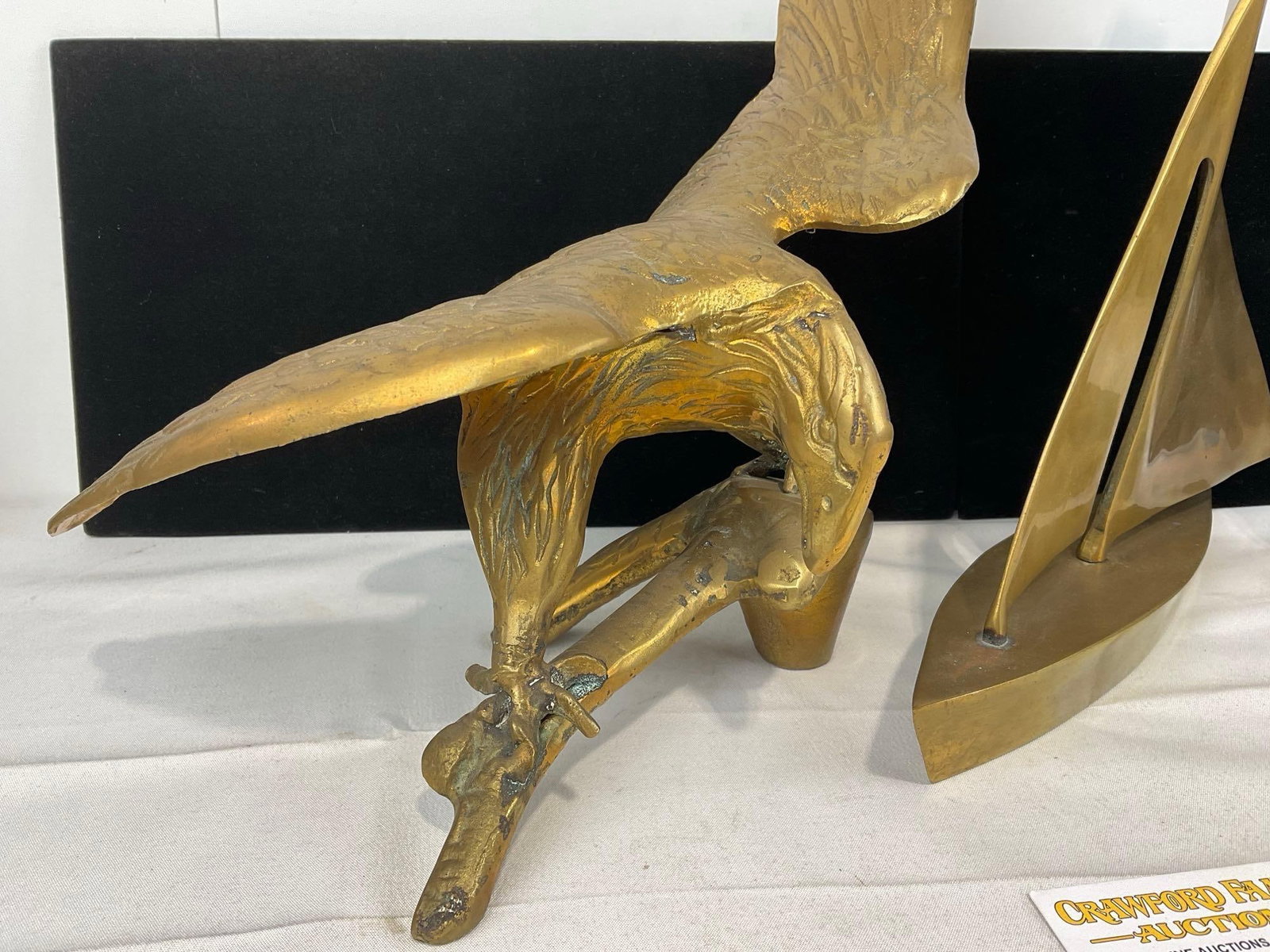 Vintage Cast Brass Sailboat statue & Pair of Eagles Perched - 2