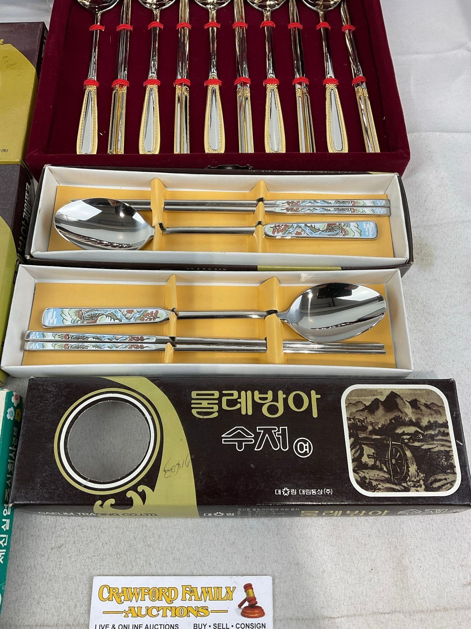 Collection of Chinese & Korean Spoons, Tea & Soup, + Small Chop Sticks, in box & cases - 3