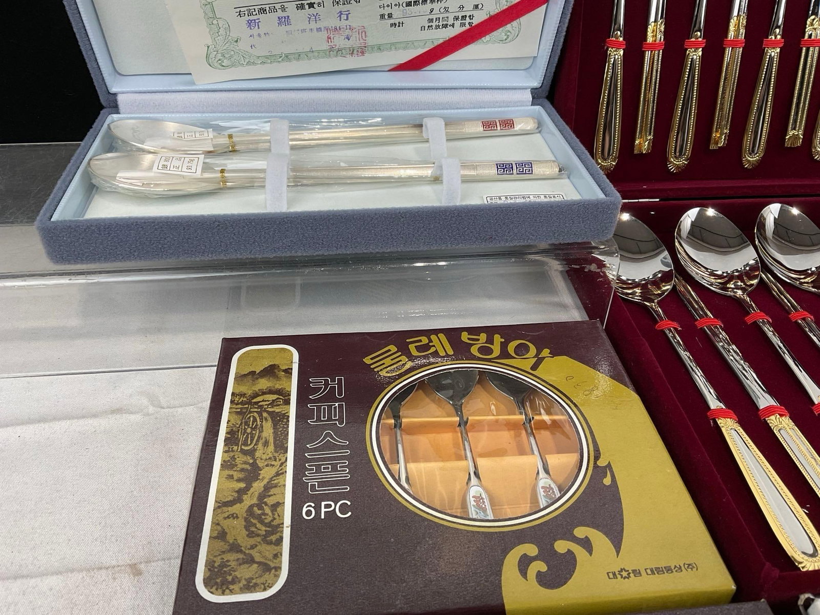 Collection of Chinese & Korean Spoons, Tea & Soup, + Small Chop Sticks, in box & cases - 5