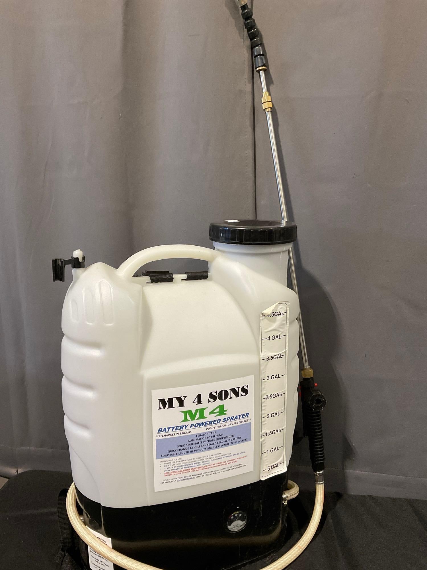 My 4 Sons M4 Battery Powered Sprayer Backpack, 4 Gallon Tank automatic 0-60 PSI Pump (1 of 3)