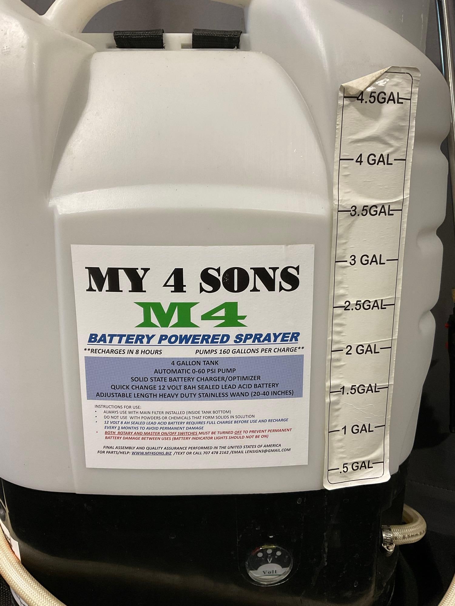 My 4 Sons M4 Battery Powered Sprayer Backpack, 4 Gallon Tank automatic 0-60 PSI Pump - 2