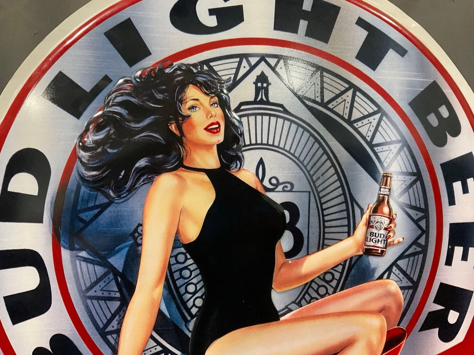Bud Light Beer Lady Luck Pin up style Anheuser-Busch Sign, 1991 Molded metal Sign - 2