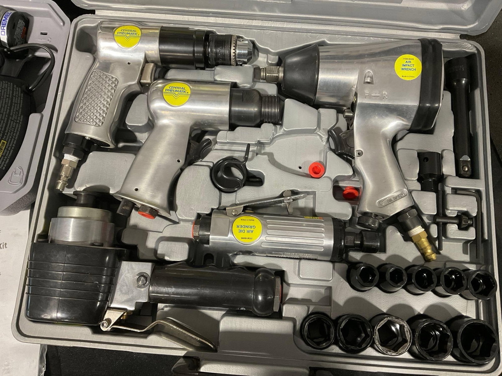 Central Pneumatic Tool Kit model 46446 & Dremel 8220 Tool, both in plastic cases - 4