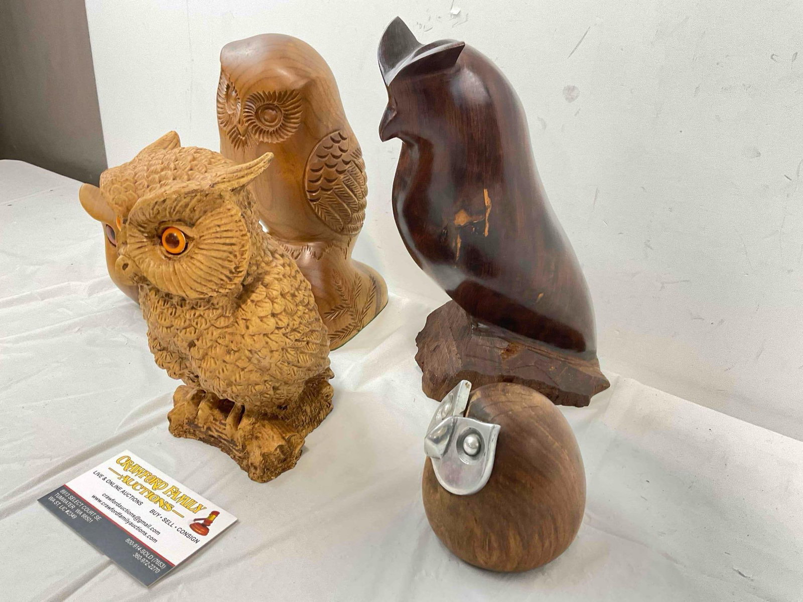 5 pcs Charming Vintage Carved Wooden Owl Figurines. Good Condition. See pics. - 2