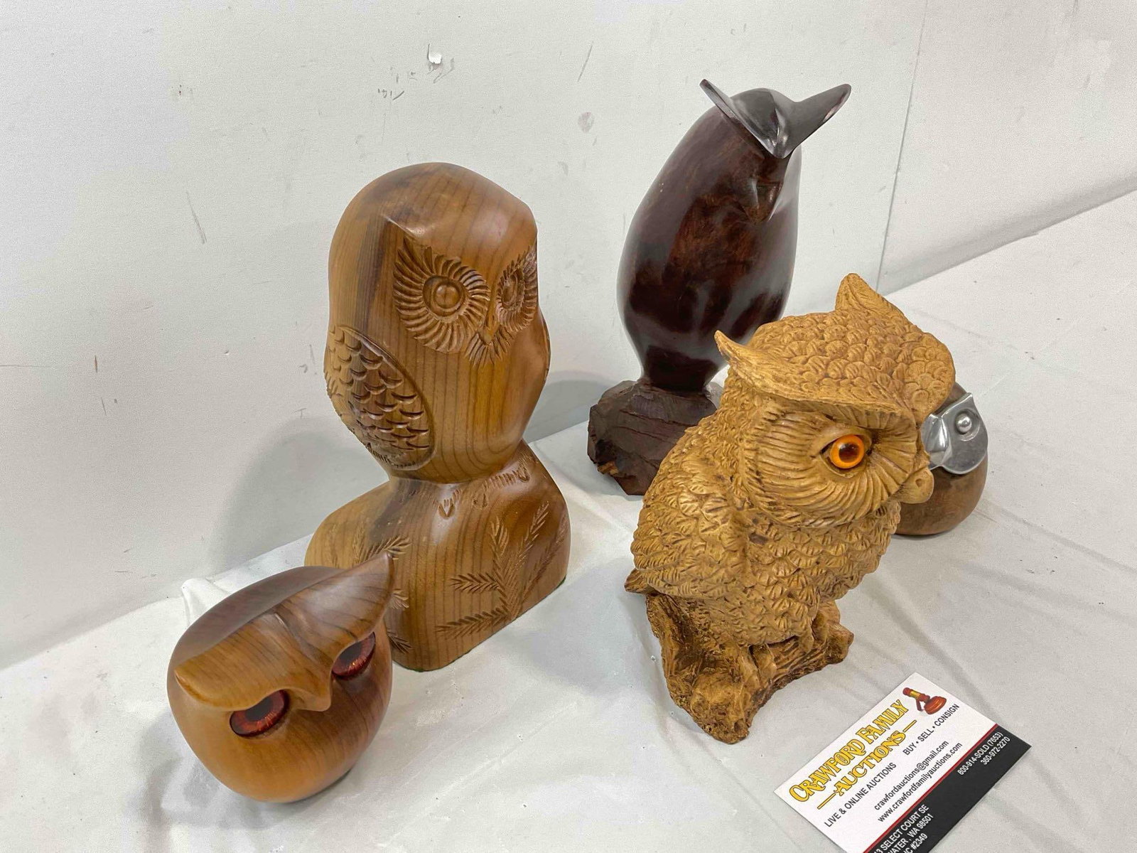 5 pcs Charming Vintage Carved Wooden Owl Figurines. Good Condition. See pics. - 3