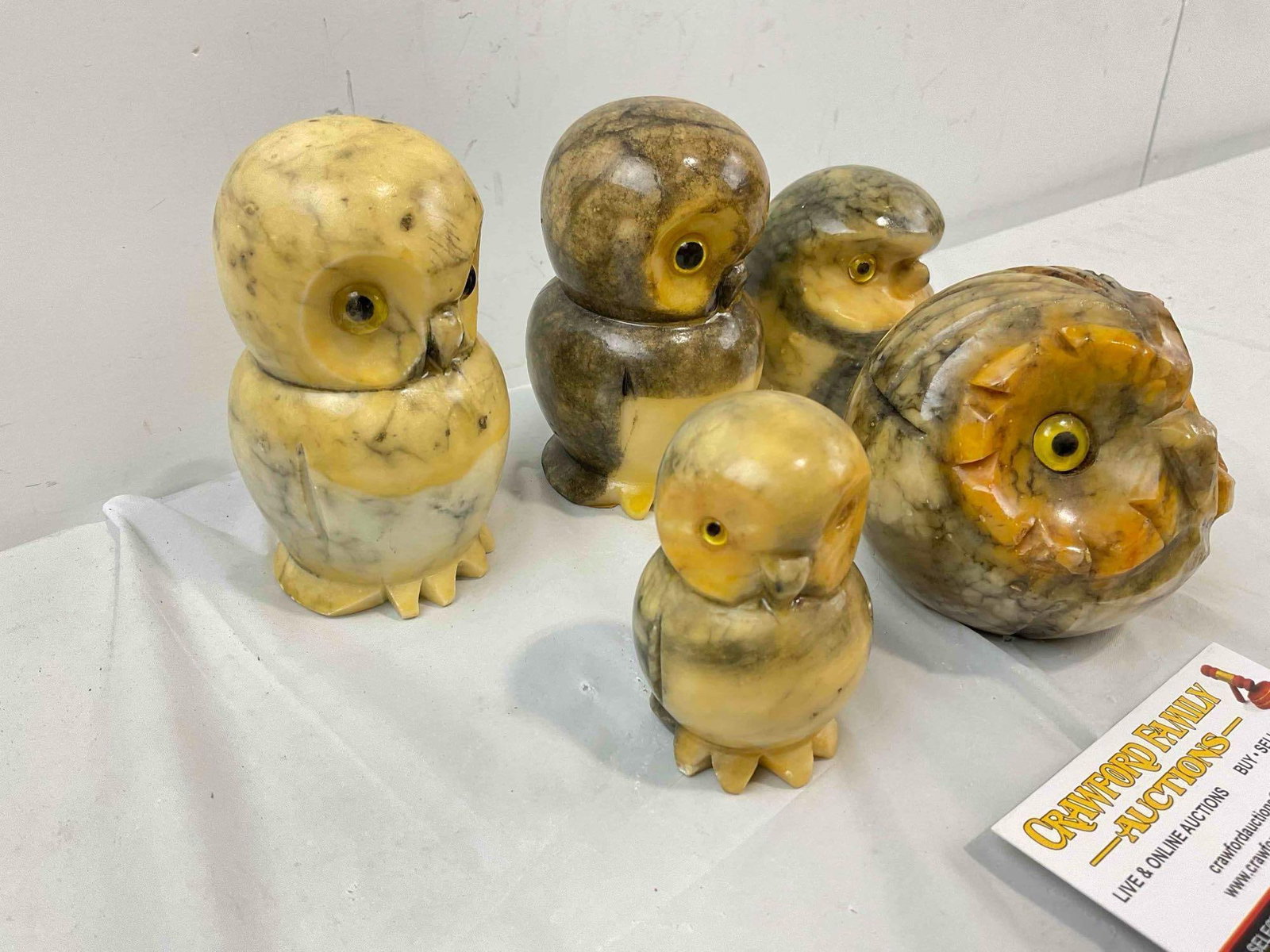 5 pcs Vintage Italian Carved Alabaster Stone Owl Figurines. Good Condition. See pics. - 2