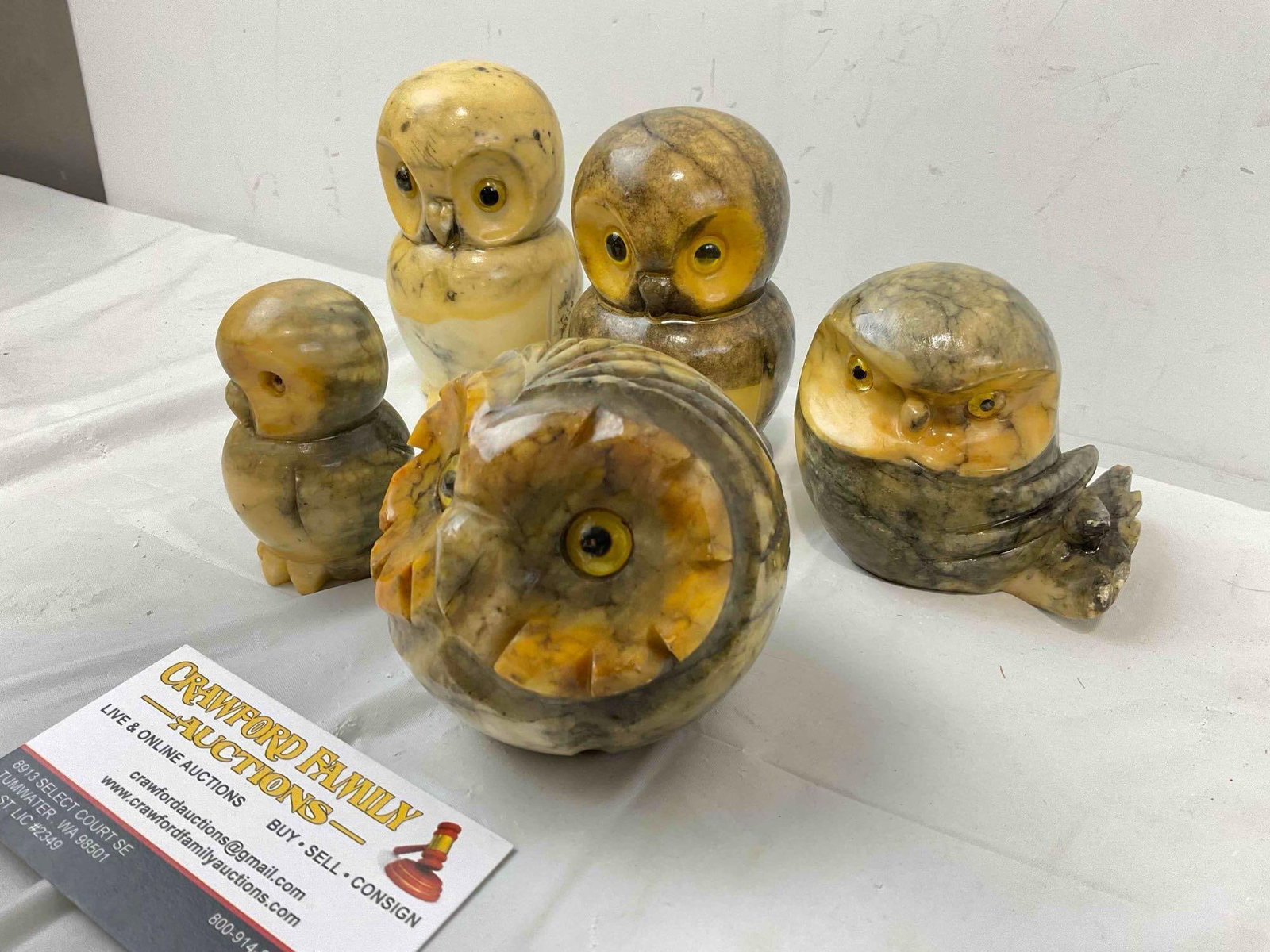 5 pcs Vintage Italian Carved Alabaster Stone Owl Figurines. Good Condition. See pics. - 3