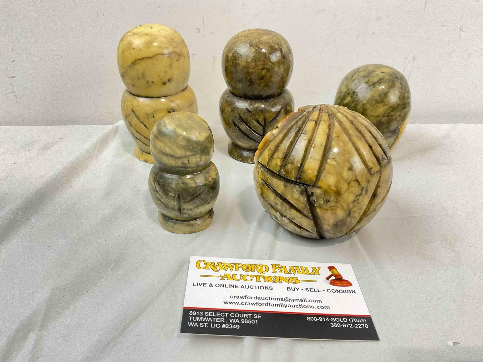 5 pcs Vintage Italian Carved Alabaster Stone Owl Figurines. Good Condition. See pics. - 4