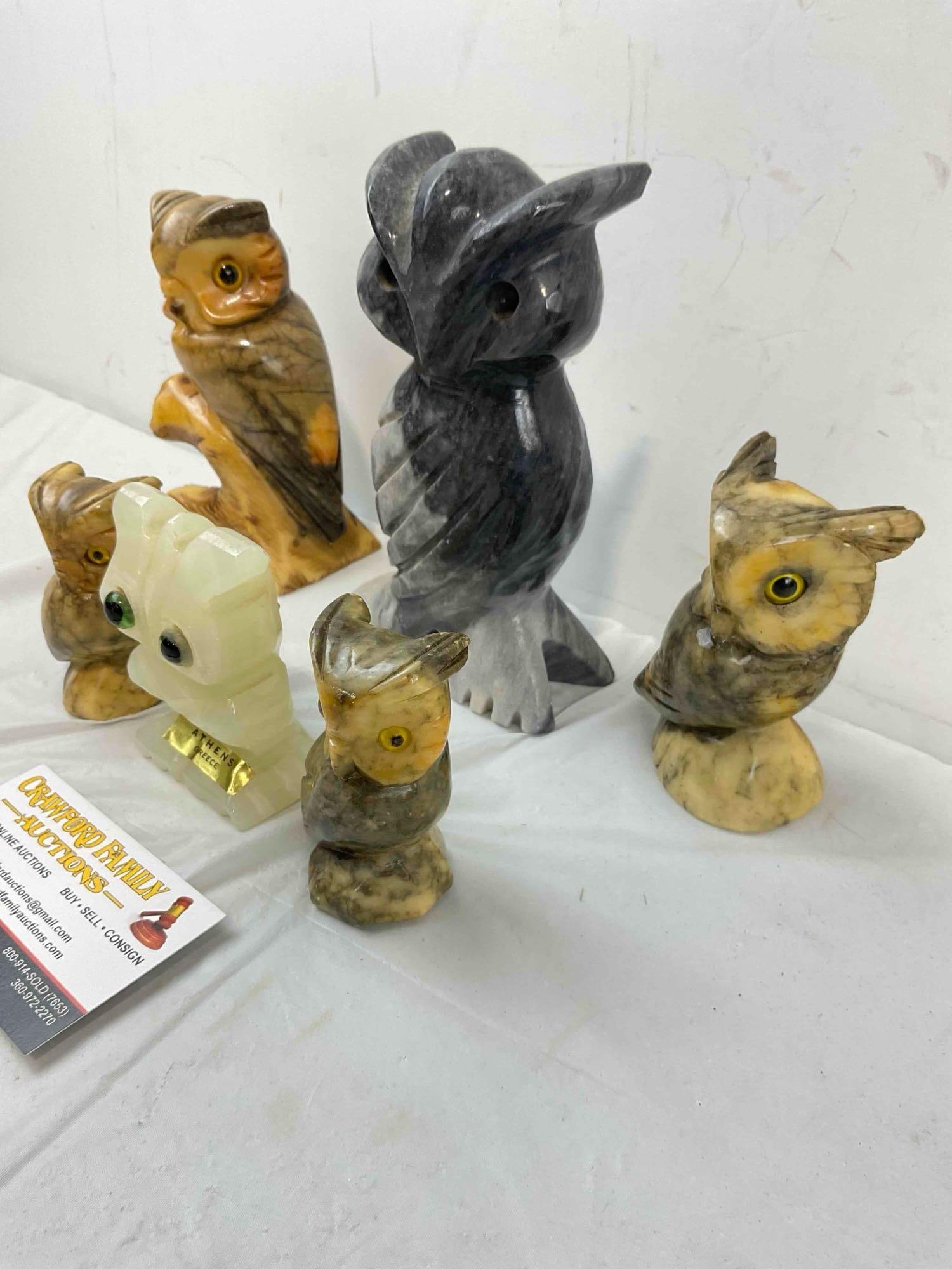 6 pcs Vintage Italian & Greek Carved Stone Owl Figurines. Good Condition. See pics. - 2