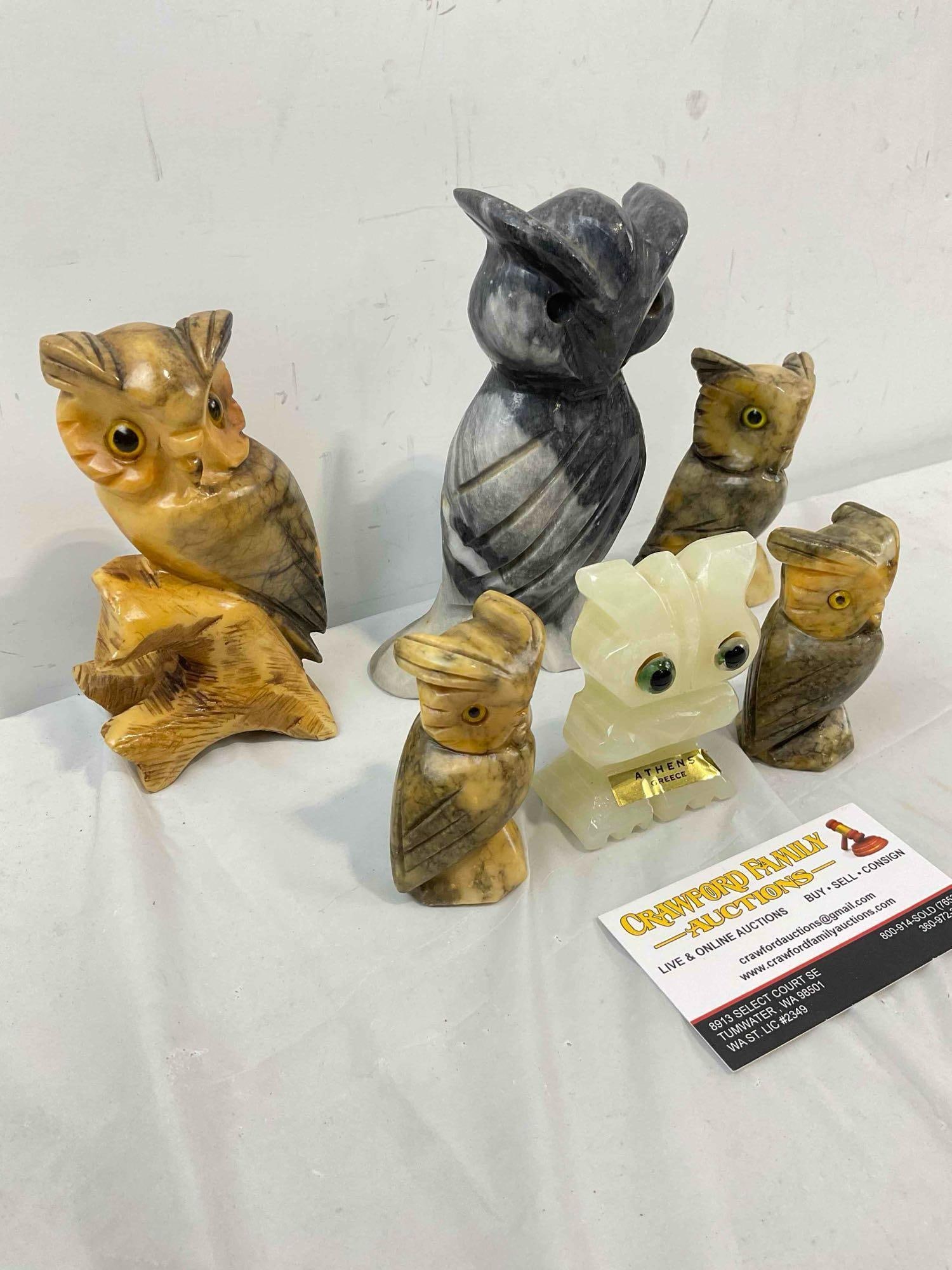 6 pcs Vintage Italian & Greek Carved Stone Owl Figurines. Good Condition. See pics. - 3