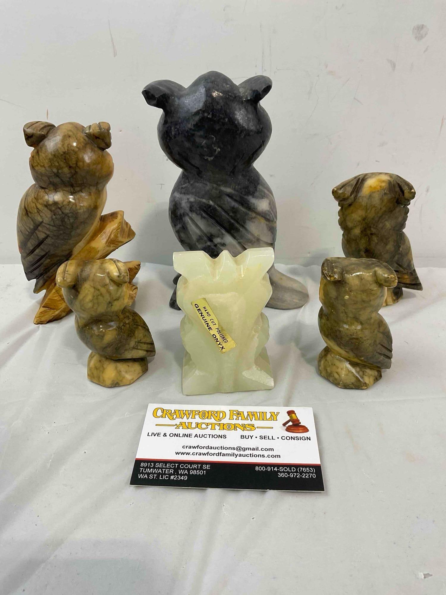 6 pcs Vintage Italian & Greek Carved Stone Owl Figurines. Good Condition. See pics. - 4