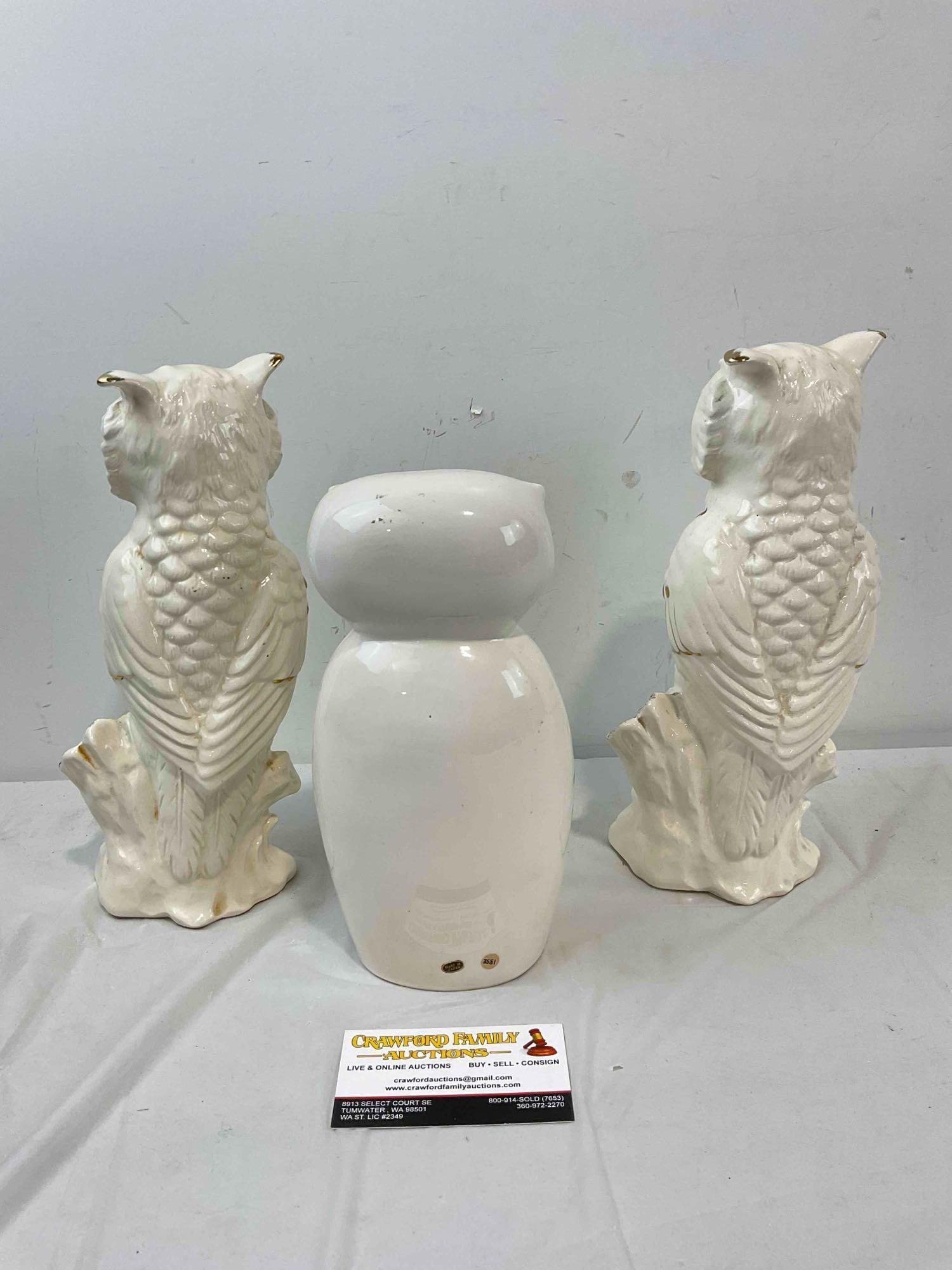 3 pcs Vintage Japanese White Ceramic Owl Figurines, incl. 2x RIES. Good Condition. See pics. - 4