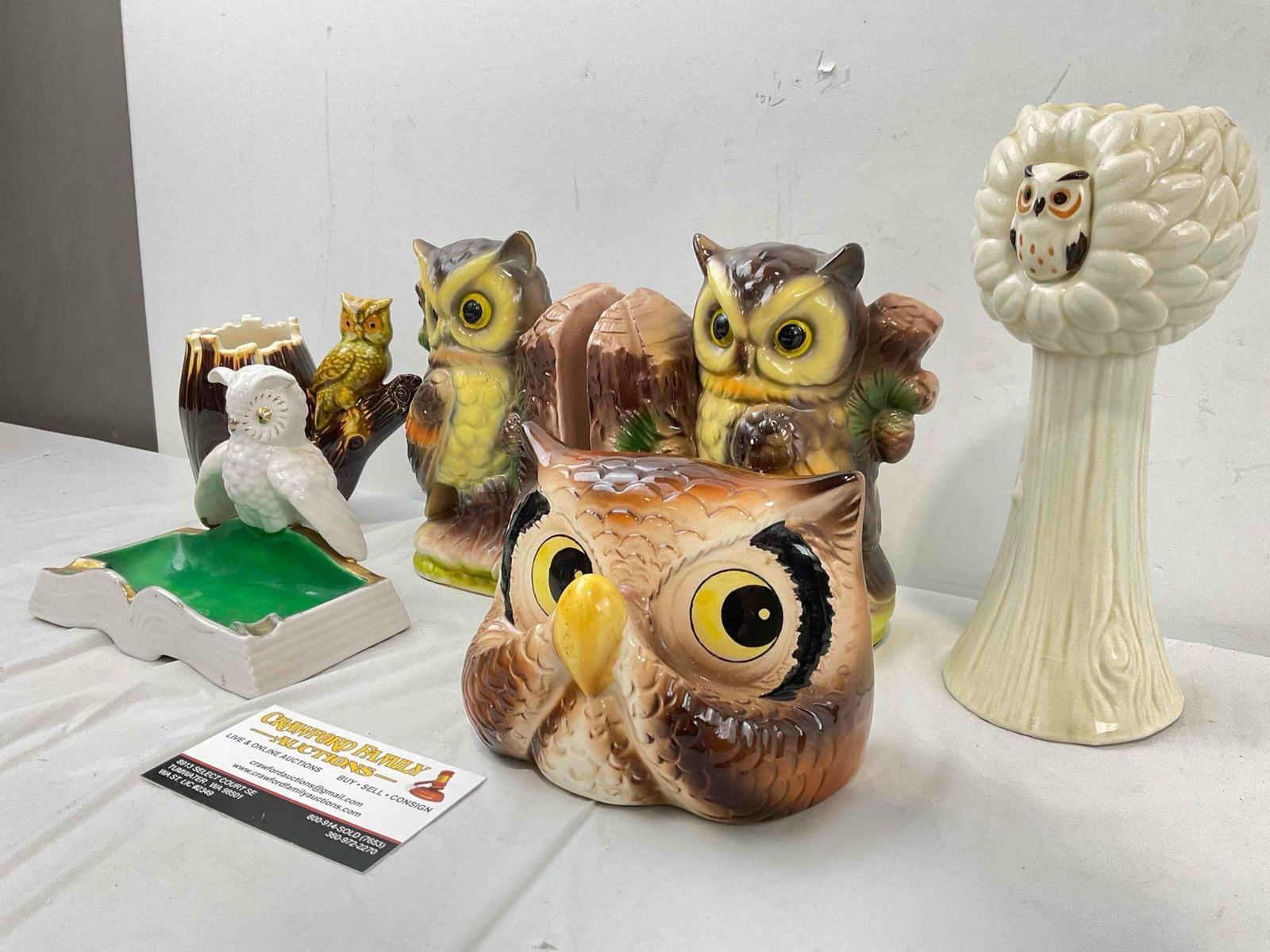 6 pcs Vintage Ceramic Owl Figurines, incl. Japanese Book Ends, Ash Tray & Much More! See pics. - 2