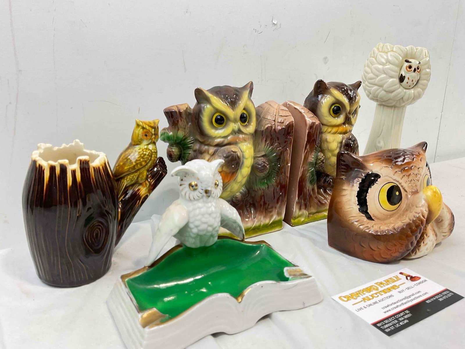 6 pcs Vintage Ceramic Owl Figurines, incl. Japanese Book Ends, Ash Tray & Much More! See pics. - 3