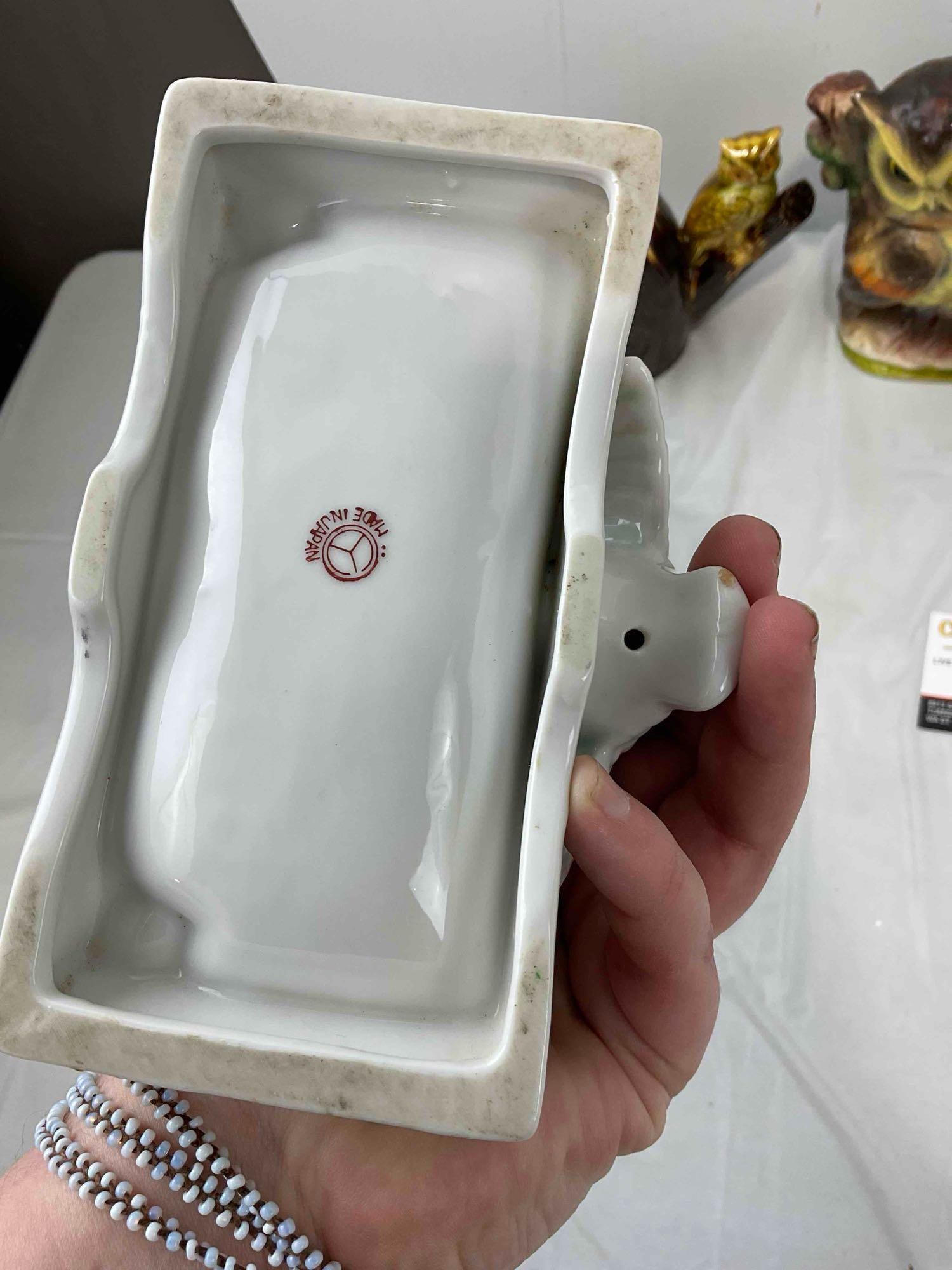6 pcs Vintage Ceramic Owl Figurines, incl. Japanese Book Ends, Ash Tray & Much More! See pics. - 4