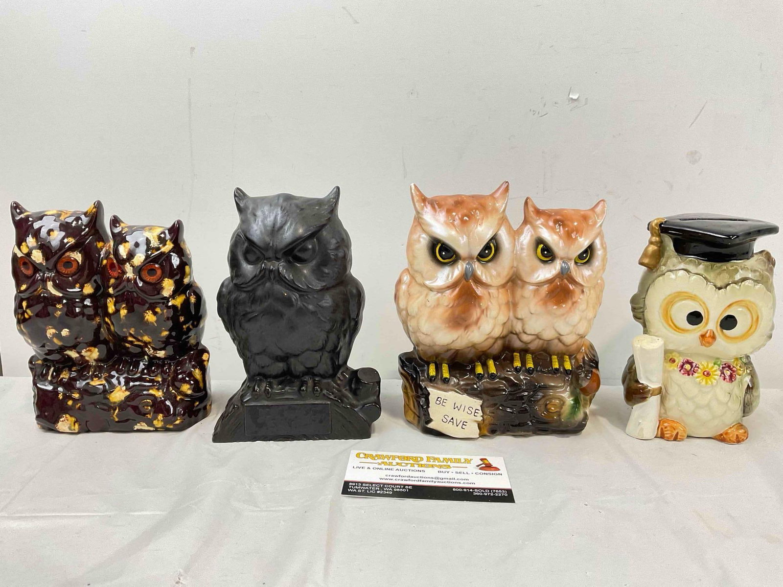 4 pcs Vintage Ceramic Owl Figural Coin Banks. Good Condition. See pics. (1 of 4)
