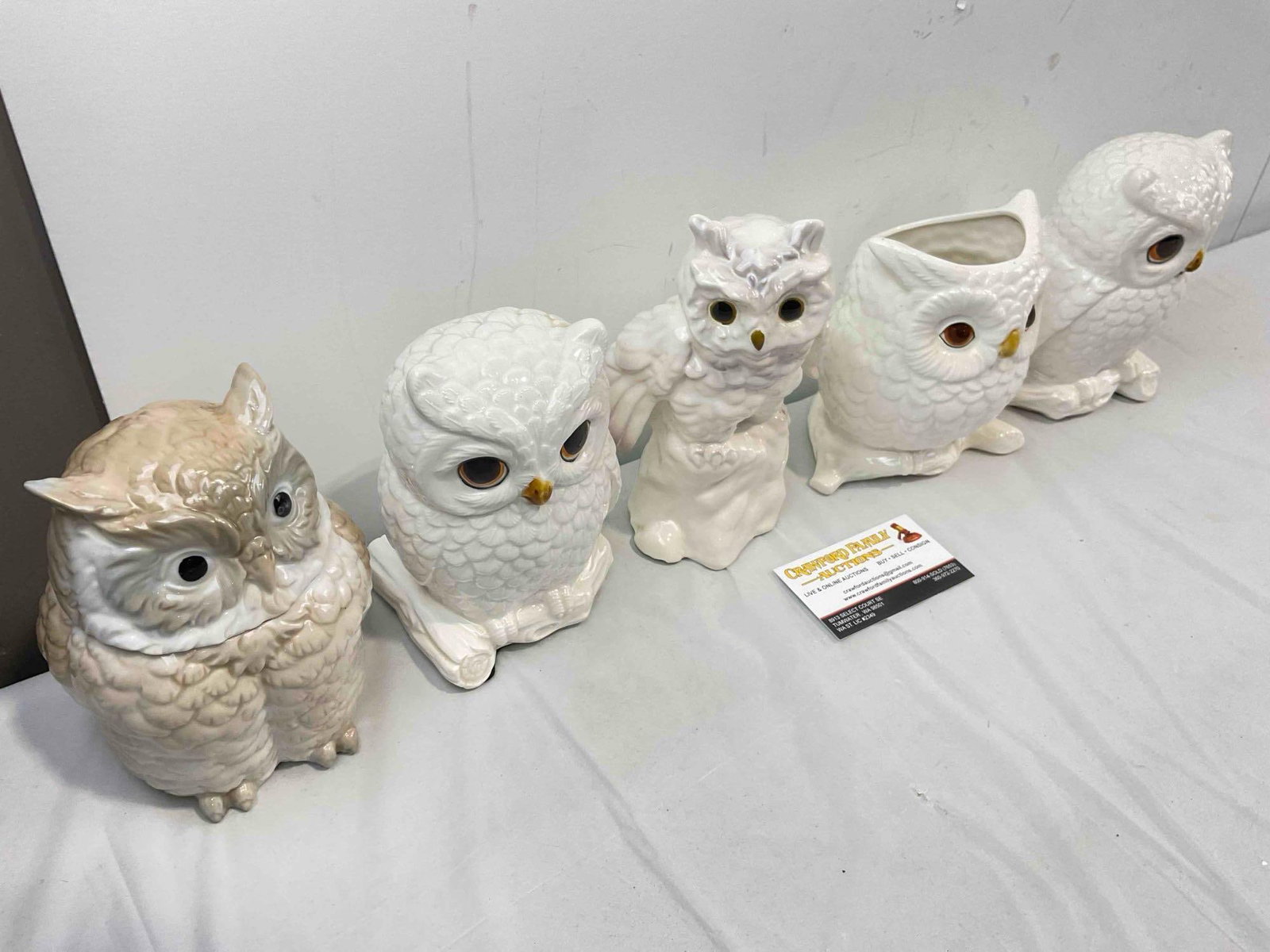5 pcs Vintage White Ceramic Owl Figurines, incl. Napcoware Japanese. Good Condition. See pics. - 3