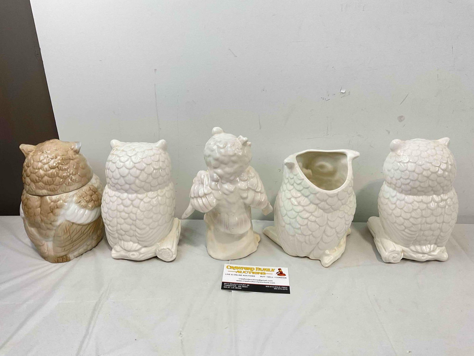 5 pcs Vintage White Ceramic Owl Figurines, incl. Napcoware Japanese. Good Condition. See pics. - 9