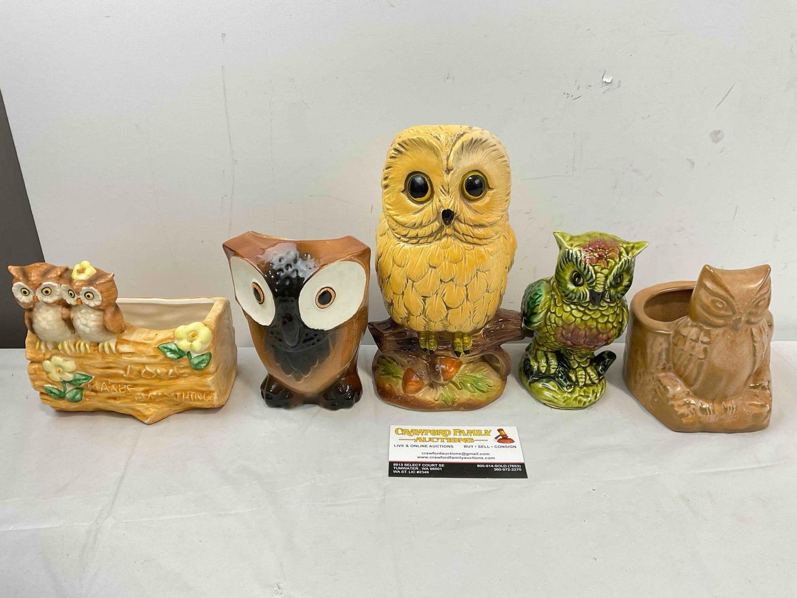 5 pcs Vintage Ceramic Owl Figural Vases, incl. Brown Frankoma 394. Good Condition. See pics. (1 of 5)