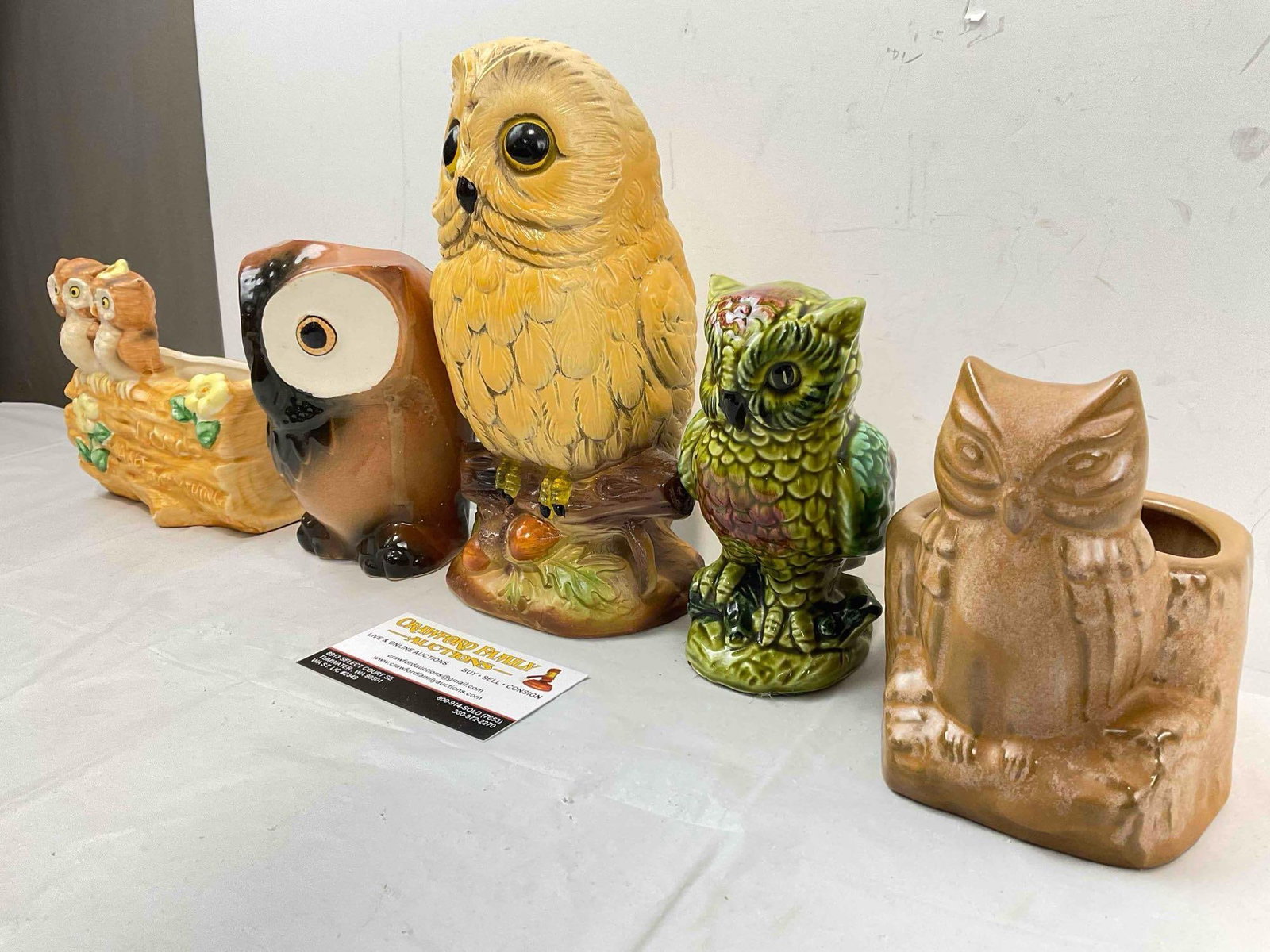 5 pcs Vintage Ceramic Owl Figural Vases, incl. Brown Frankoma 394. Good Condition. See pics. - 2