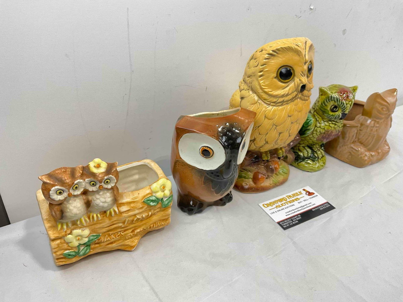 5 pcs Vintage Ceramic Owl Figural Vases, incl. Brown Frankoma 394. Good Condition. See pics. - 3