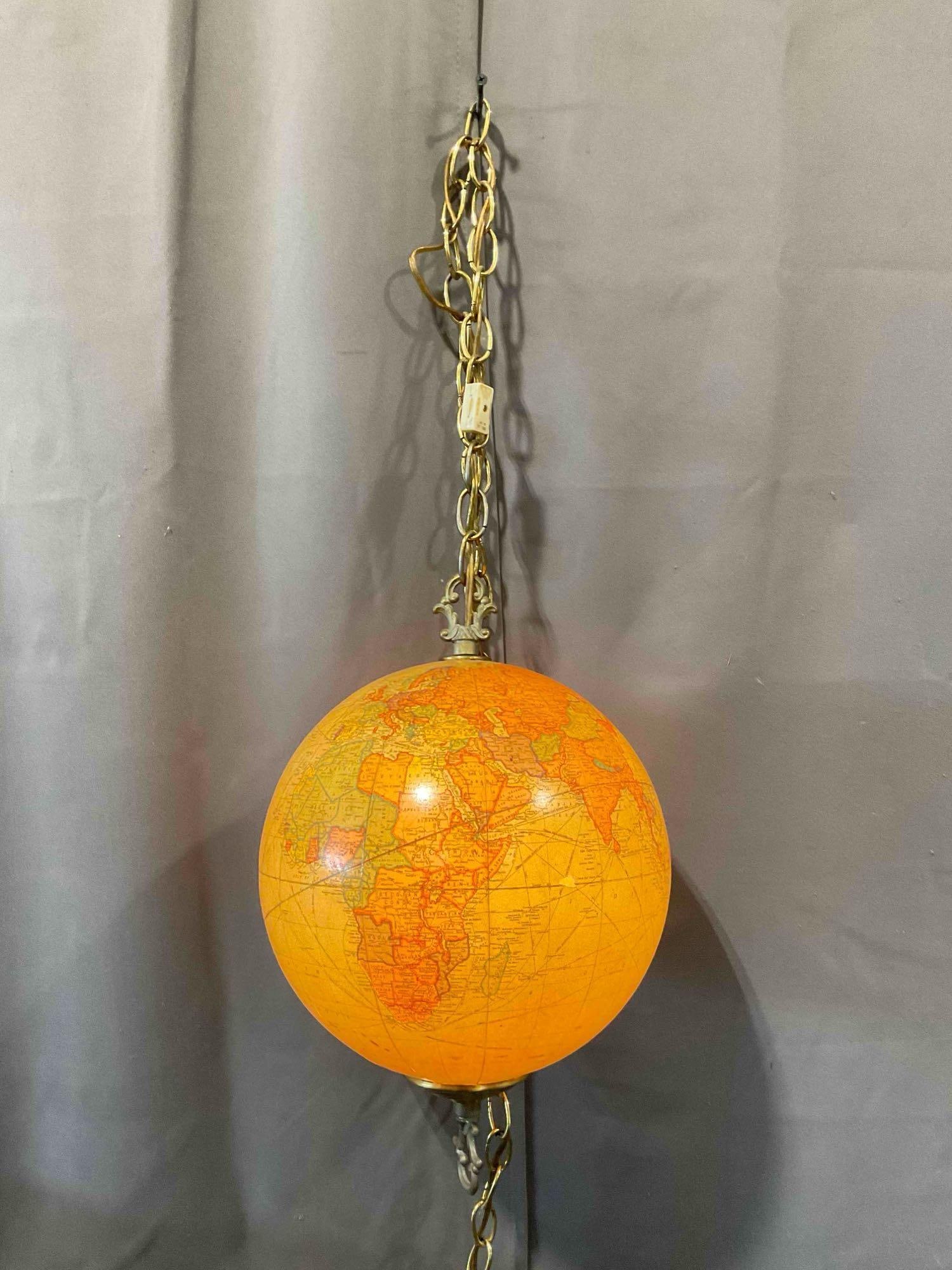 Vintage 10" Replogate Library Globe Repurposed as Hanging Lamp. Tested, Works. See pics. (1 of 8)