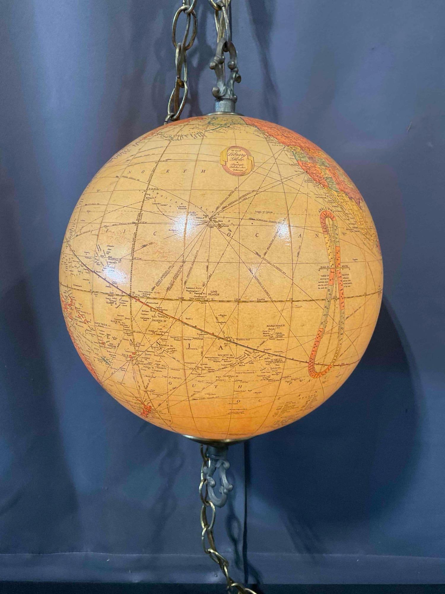 Vintage 10" Replogate Library Globe Repurposed as Hanging Lamp. Tested, Works. See pics. - 6
