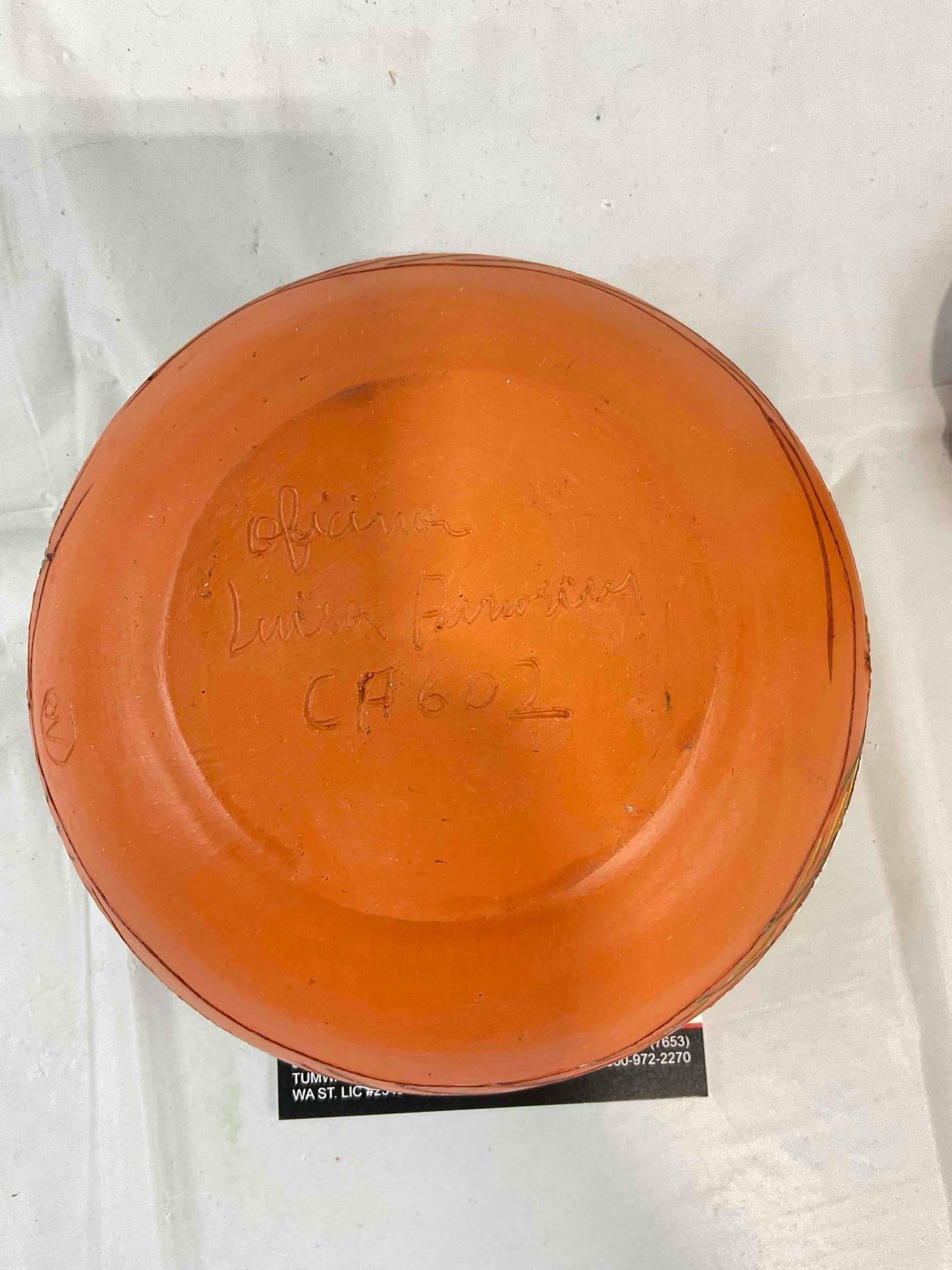 Vintage Portuguese Orange Lidded Clay Jar w/ Painted Country Scene, Signed by Artist. See pics. - 5