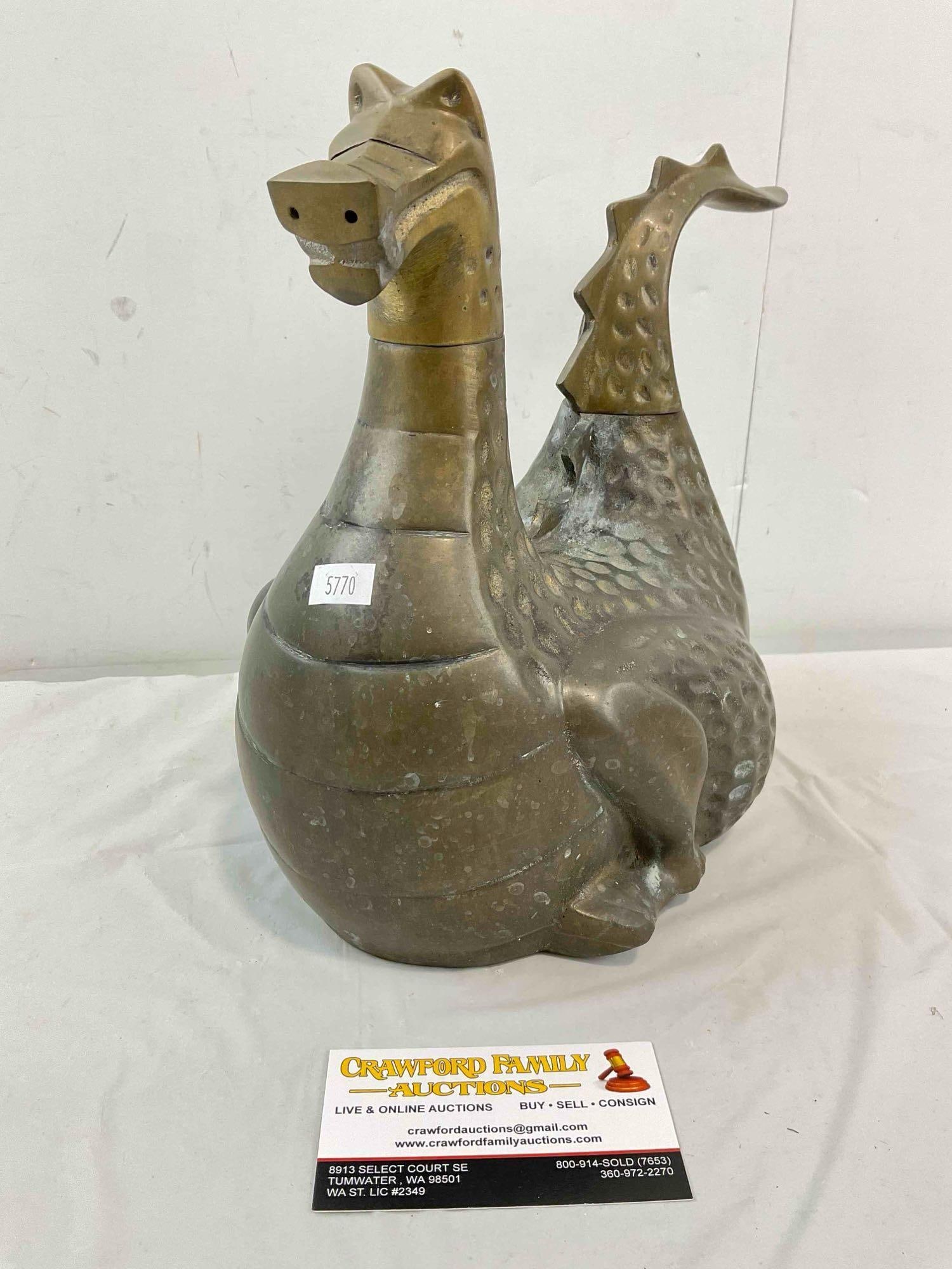 Charming Vintage Gates General Corp. Brass Dragon Stove Steamer Humidifier. See pics.: Charming Vintage Gates General Corp. Brass Dragon Stove Steamer Humidifier. Piece has minor wear indicative of age and use, otherwise looks to be in good condition. Measures 11" x 8" x 9" DM-5770