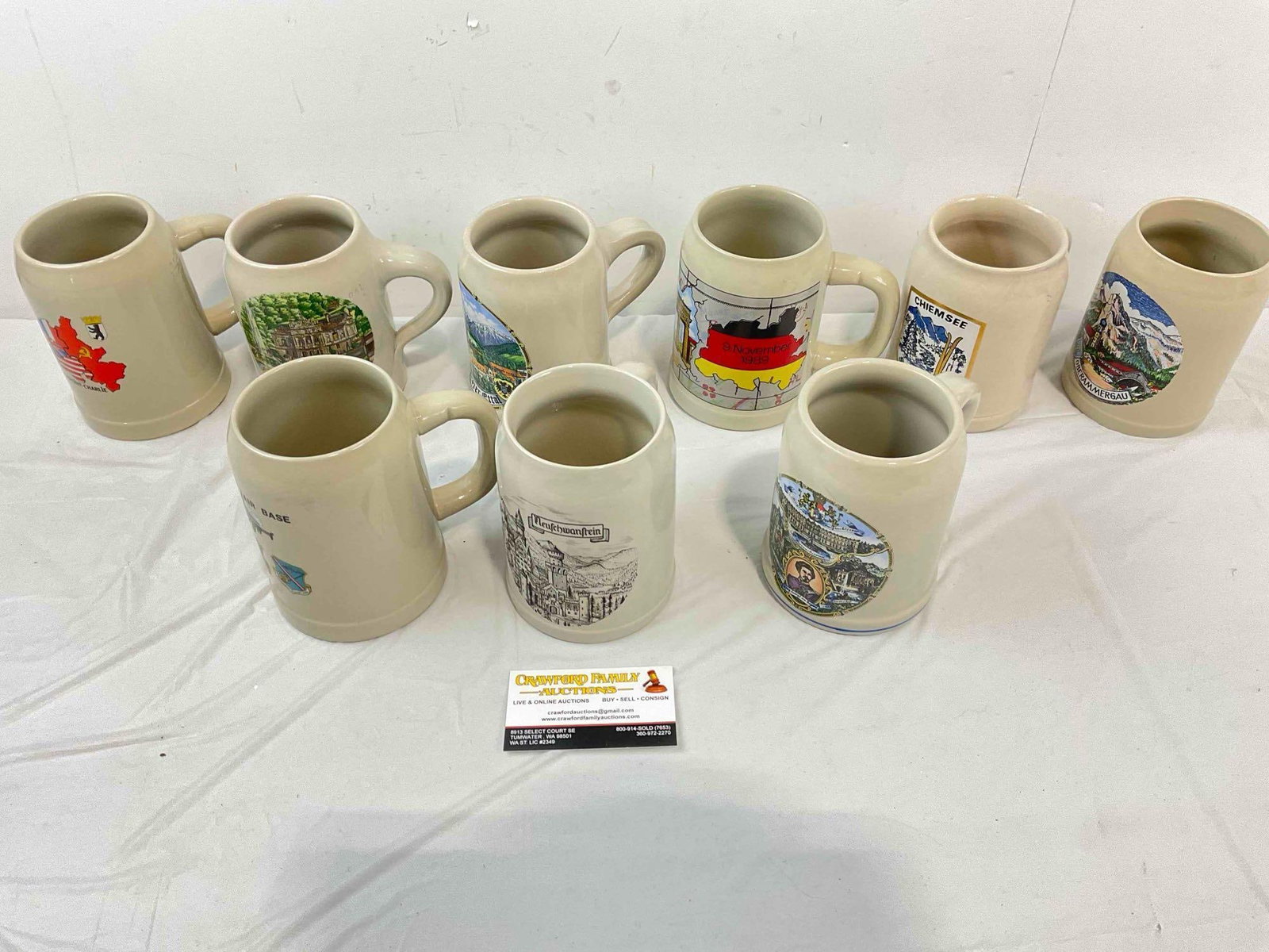 9 pcs Vintage German Ceramic Beer Steins, Some West German. Good Condition. See pics. (1 of 10)