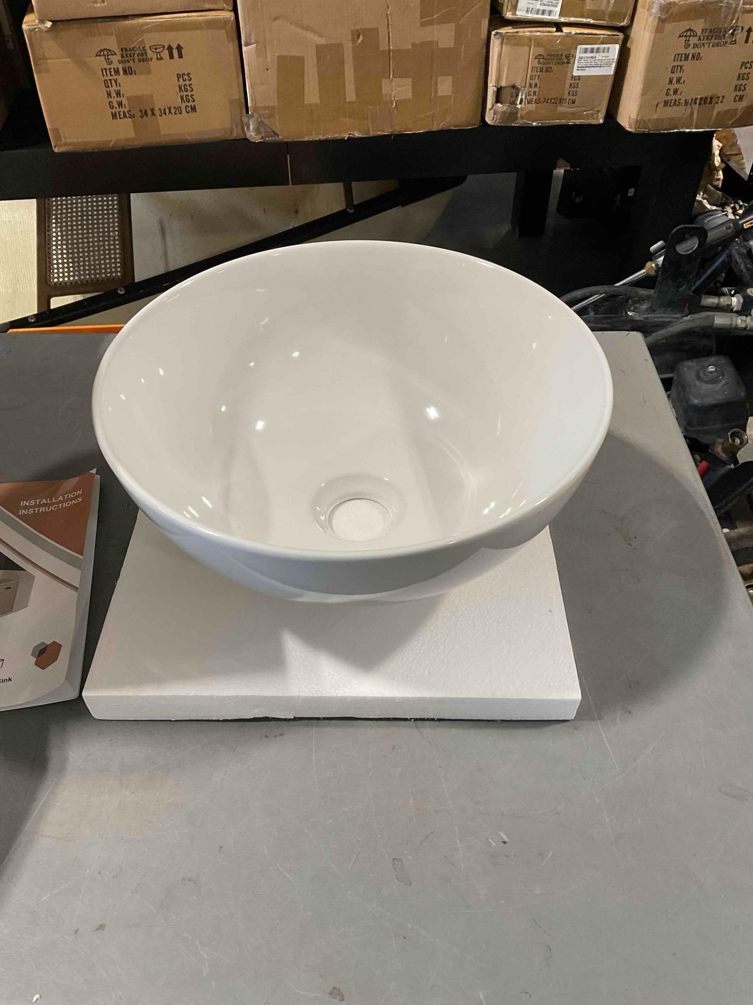 New In Box Ceramic Bathroom Sink Model No. S004MP: Approximately 17" x 17" x 10" in box. E-414 *Oversized shipping may apply*