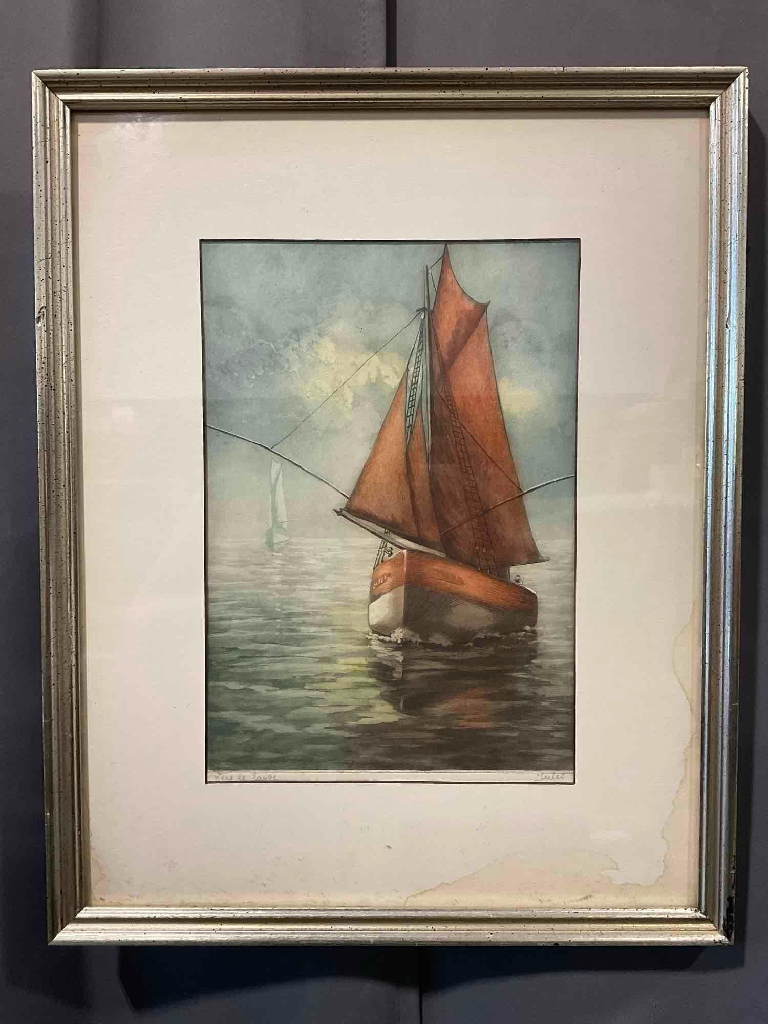 Framed Signed Original Etching titled All Sails Out by Jules Cheret 1836-1932, 22h x 18w x 3d inc... (1 of 7)