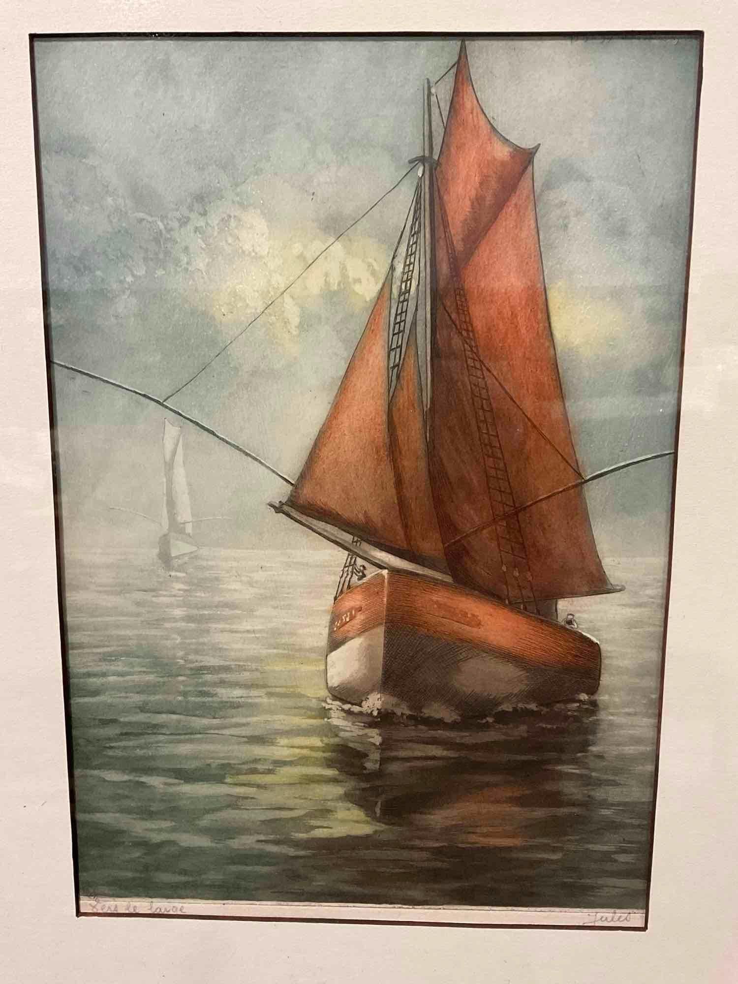 Framed Signed Original Etching titled All Sails Out by Jules Cheret 1836-1932, 22h x 18w x 3d inc... - 2
