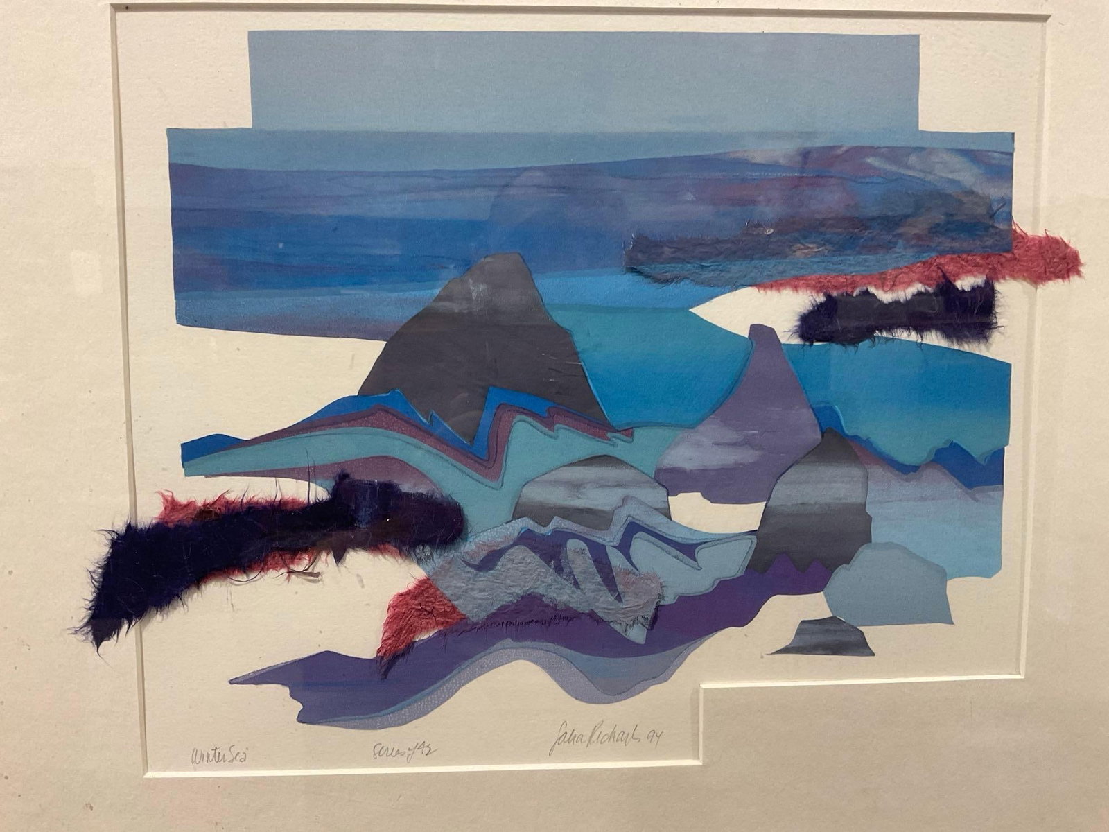 Framed Multimedia Art piece, titled Winter Sea, 17h x 19w x 3d inches - 2