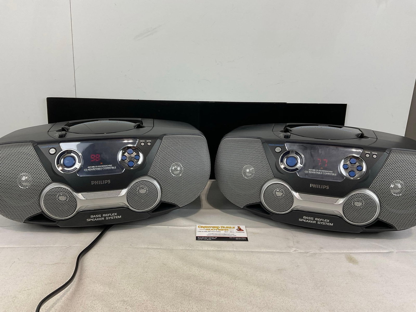 Pair of Philips Bass Reflex Speaker Systems, AZ1300 CD Soundmachines, both tested (1 of 4)