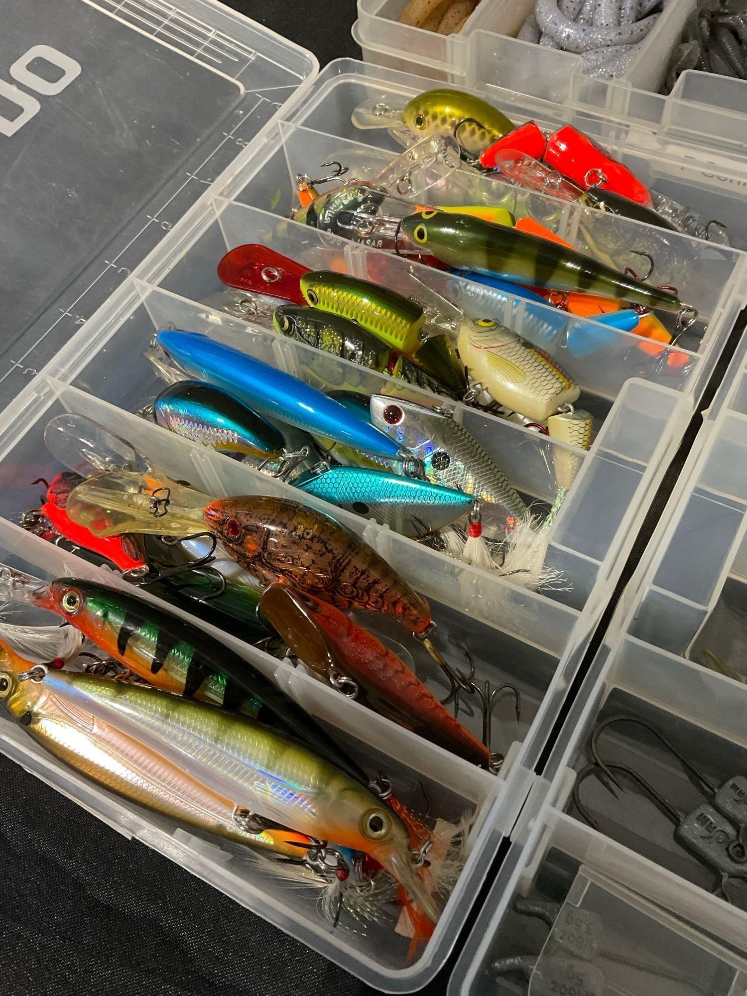 3 Boxes of Fishing Lures, Rods, Stick Baits, Crankbaits, & more, by Rapala, & more - 2