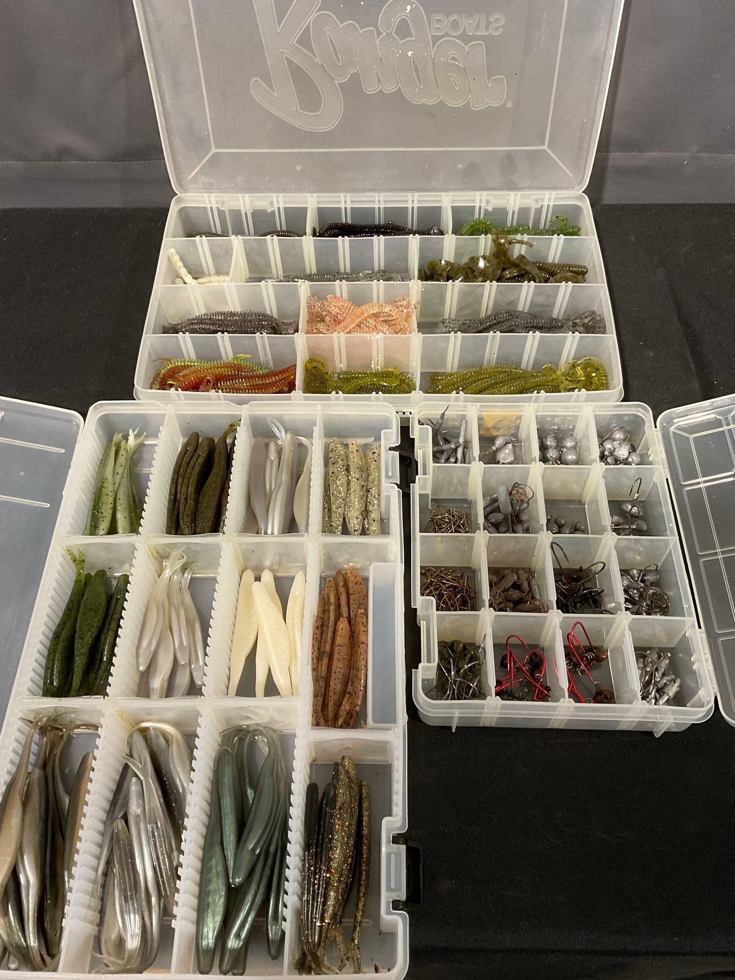 3 Boxes of Fishing Lures, Hooks & Weights, Soft Plastic Craws, Tubes & more (1 of 4)