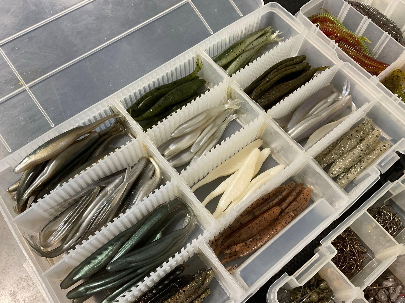 3 Boxes of Fishing Lures, Hooks & Weights, Soft Plastic Craws, Tubes & more - 4