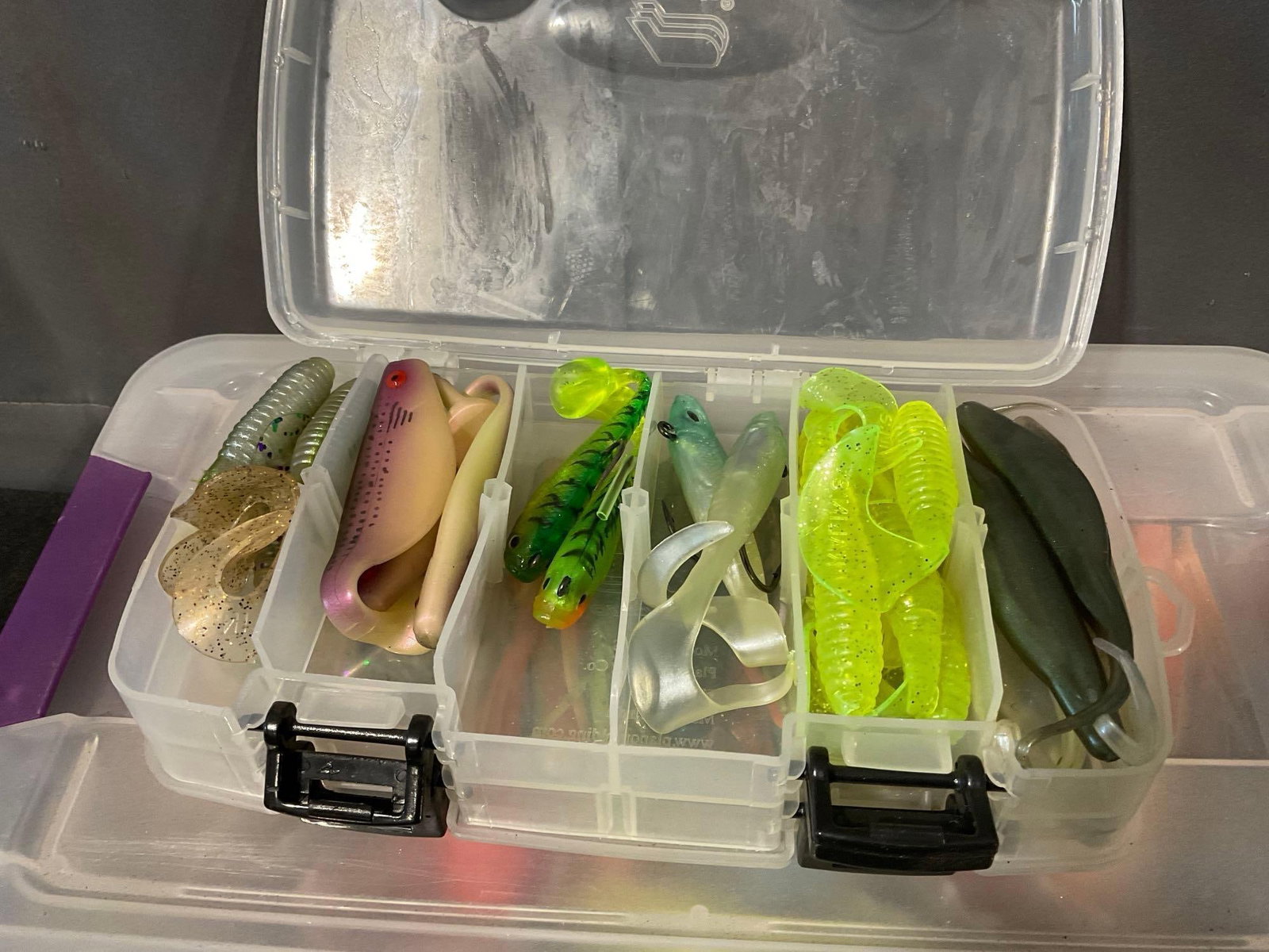 3 Boxes of Fishing Lures, Grubs, Crappie, Jig Heads, Glo Bugs Yarn - 3