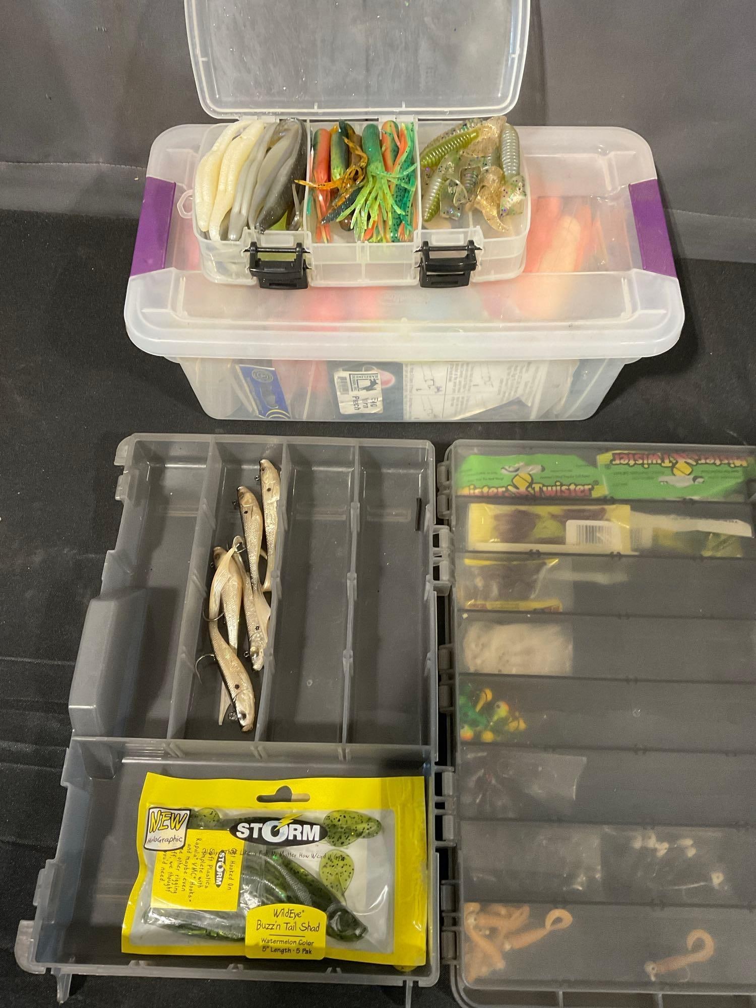 3 Boxes of Fishing Lures, Grubs, Crappie, Jig Heads, Glo Bugs Yarn - 4
