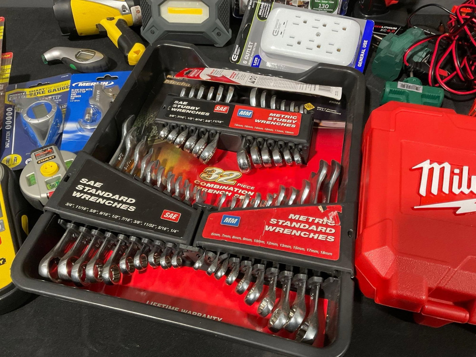 Assortment of Tools, Milwaukee Hole Saw Bits, SAE & Metric Wrench Set, Locks, Stud Finder, Dremel & - 3