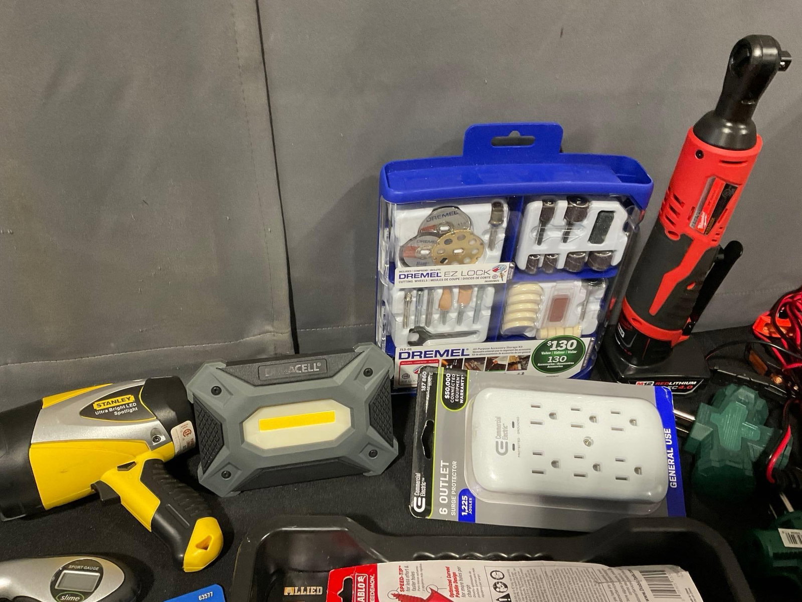 Assortment of Tools, Milwaukee Hole Saw Bits, SAE & Metric Wrench Set, Locks, Stud Finder, Dremel & - 4