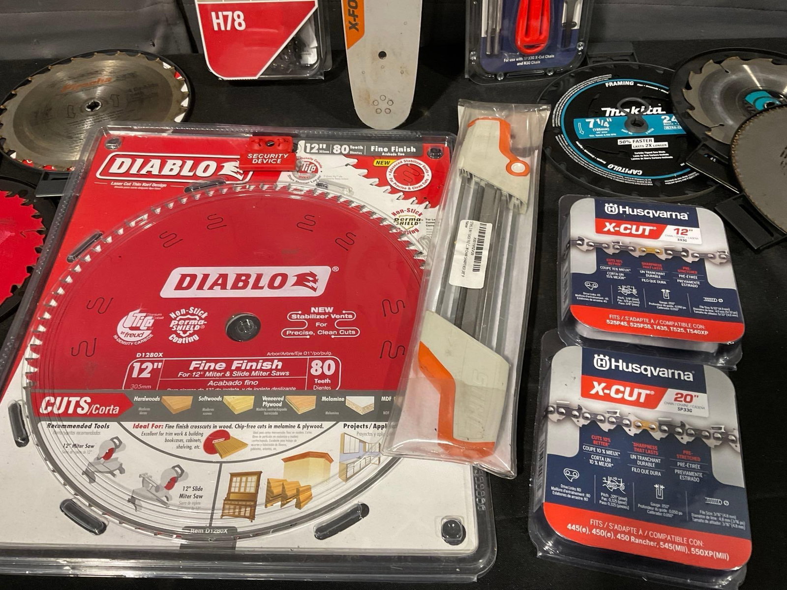 Assorted Saw Blades, Husqvarna Chainsaw blade & Chains, & Saw Chain File Kit - 3