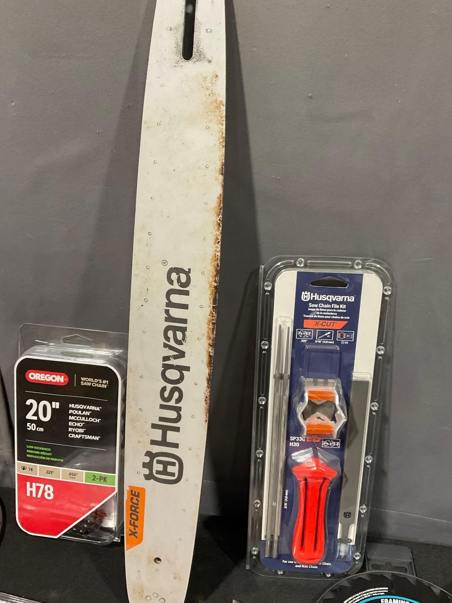 Assorted Saw Blades, Husqvarna Chainsaw blade & Chains, & Saw Chain File Kit - 5