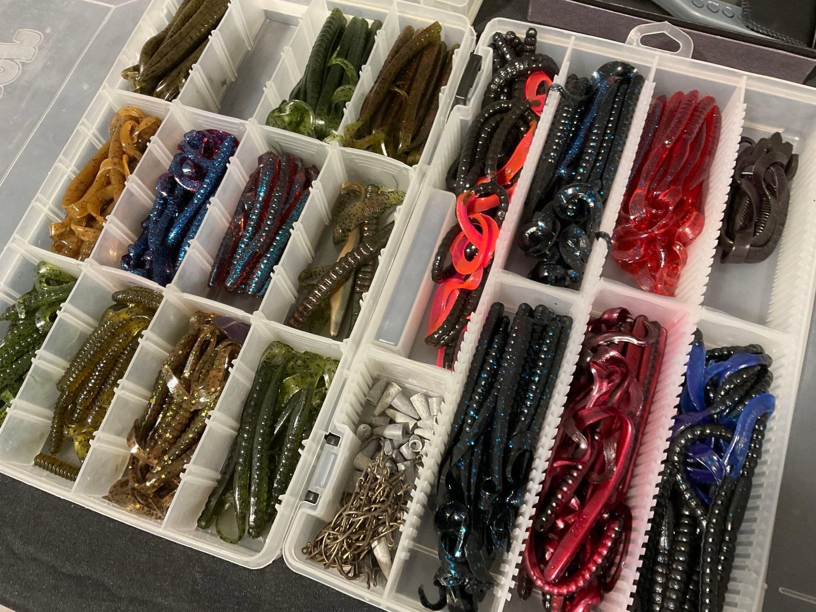 2 cases of Soft Plastic Fishing Lures, Rods & Worms, Small Case of Fishing Hooks - 2