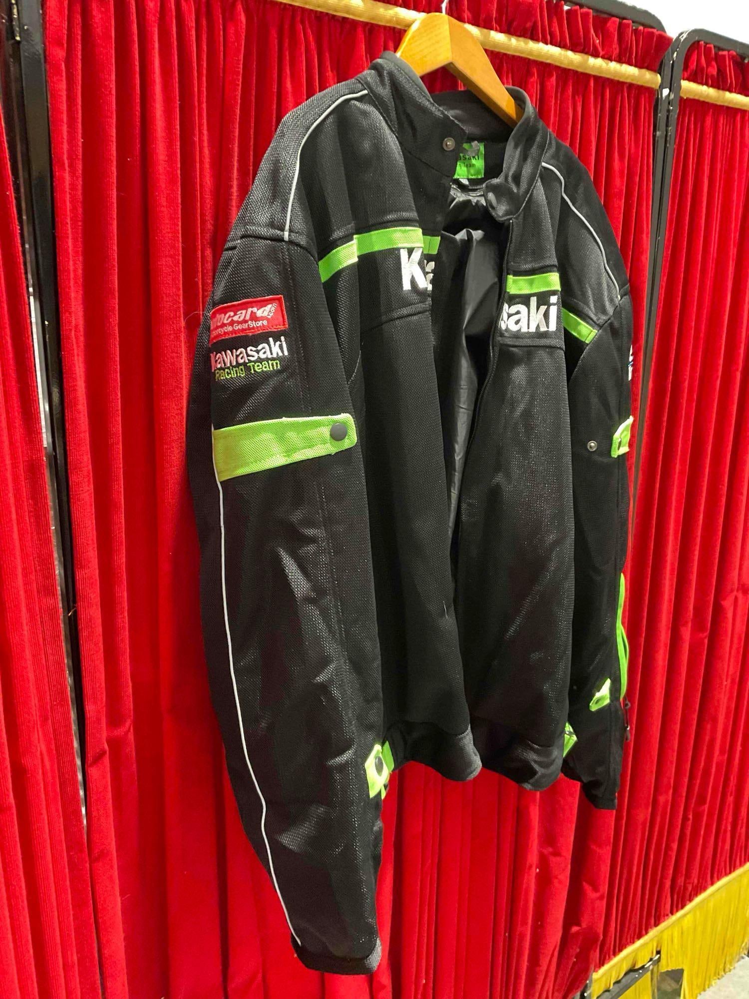 Kawasaki Racing Team Black Motorcycle Jacket w/ Green Accents, Size XXL. Good Condition. - 2